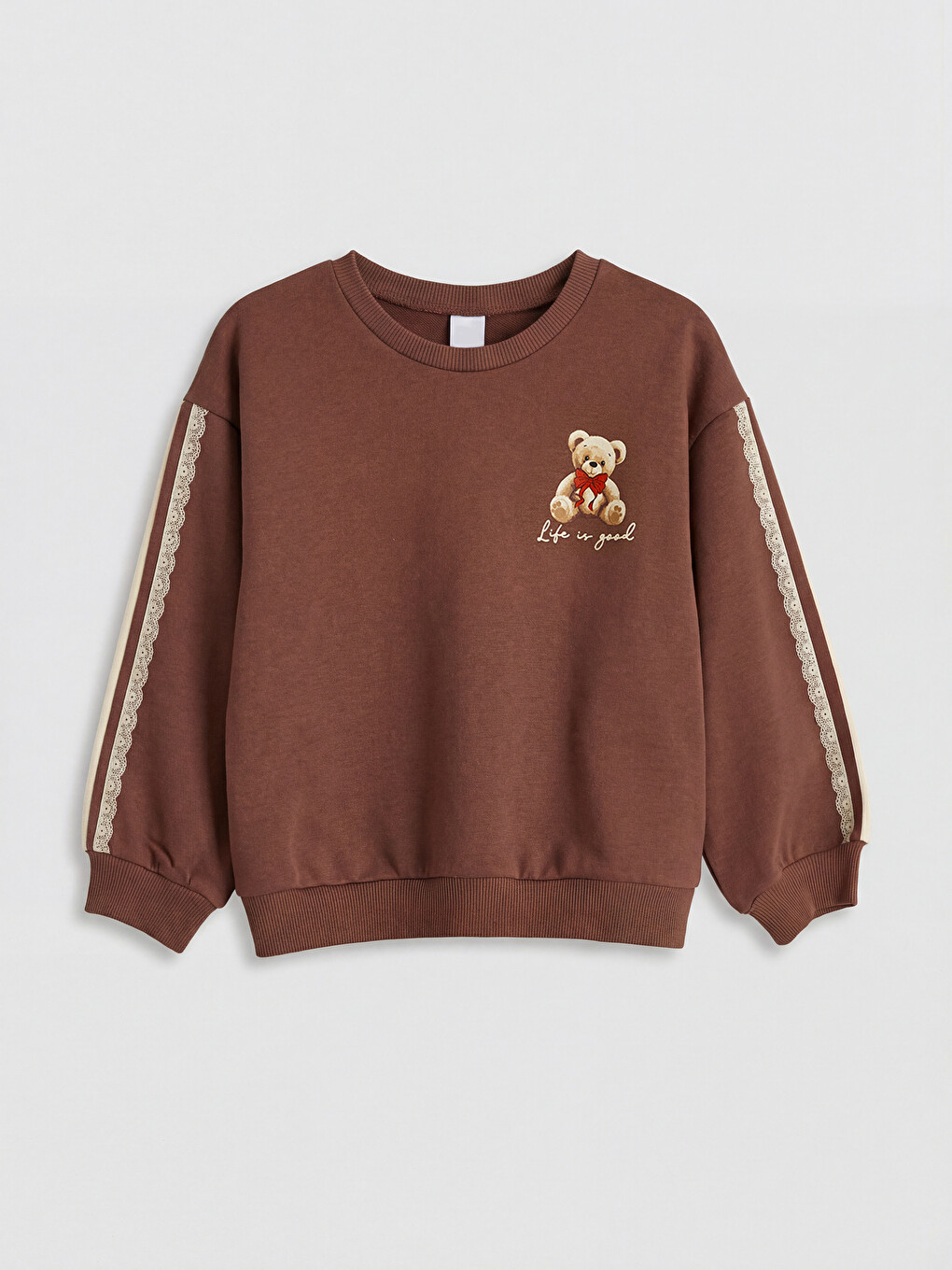 Kahverengi Bisiklet Yaka Baskılı Kız Çocuk Sweatshirt