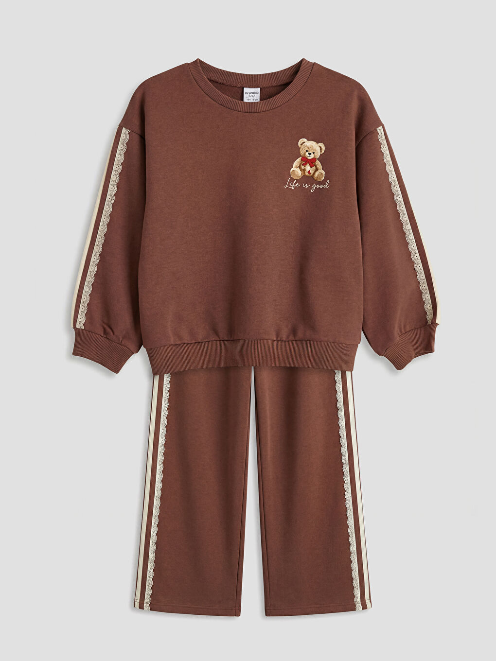 Kahverengi Ayı Teddy Baskılı Kız Çocuk Eşofman Takımı-1