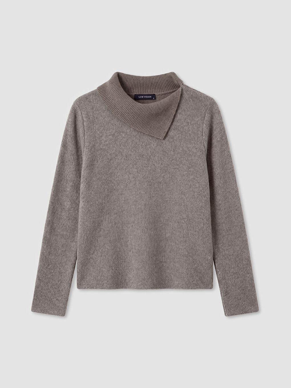 Kahverengi Asimetrik Balıkçı Yaka Kadın Triko Kazak-4