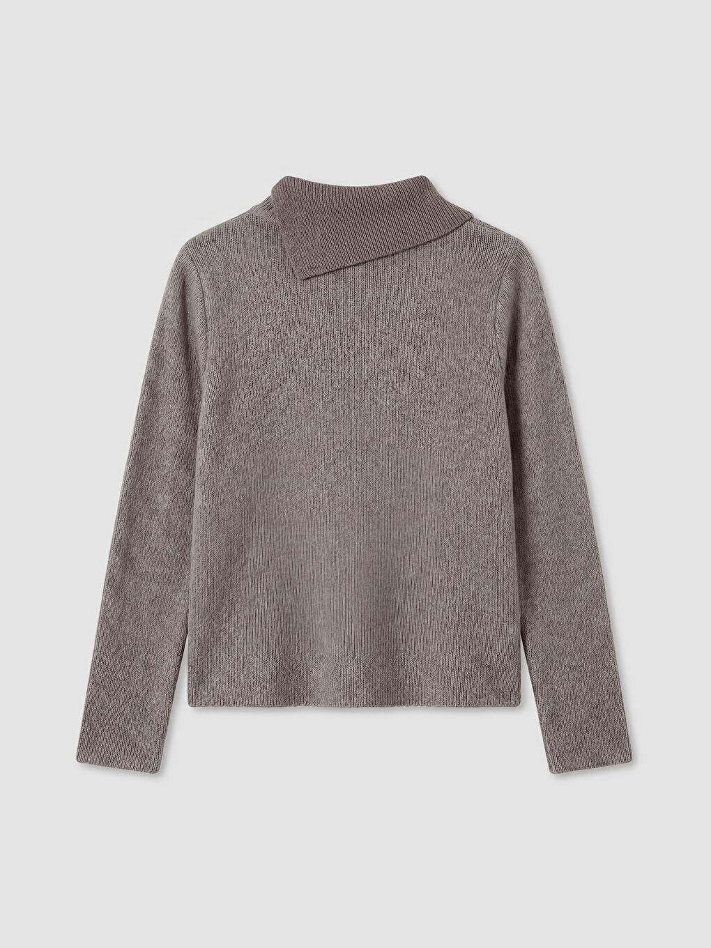 Kahverengi Asimetrik Balıkçı Yaka Kadın Triko Kazak-5