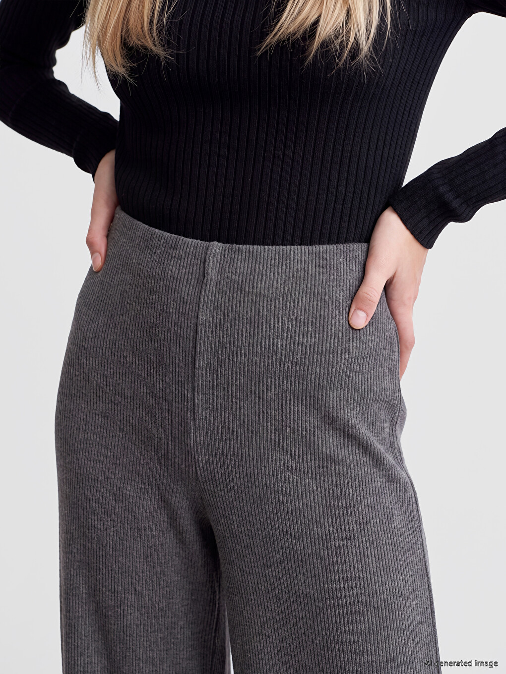Elastic Waist Women's Knitwear Trousers-2