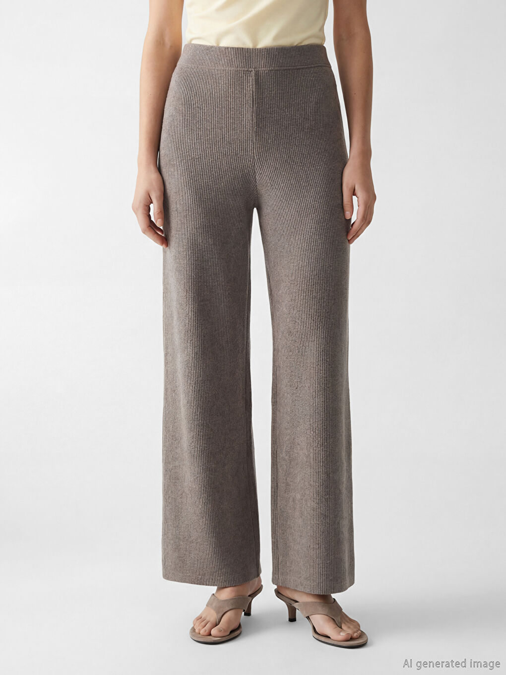 Kahverengi Beli Lastikli Kadın Triko Pantolon-1