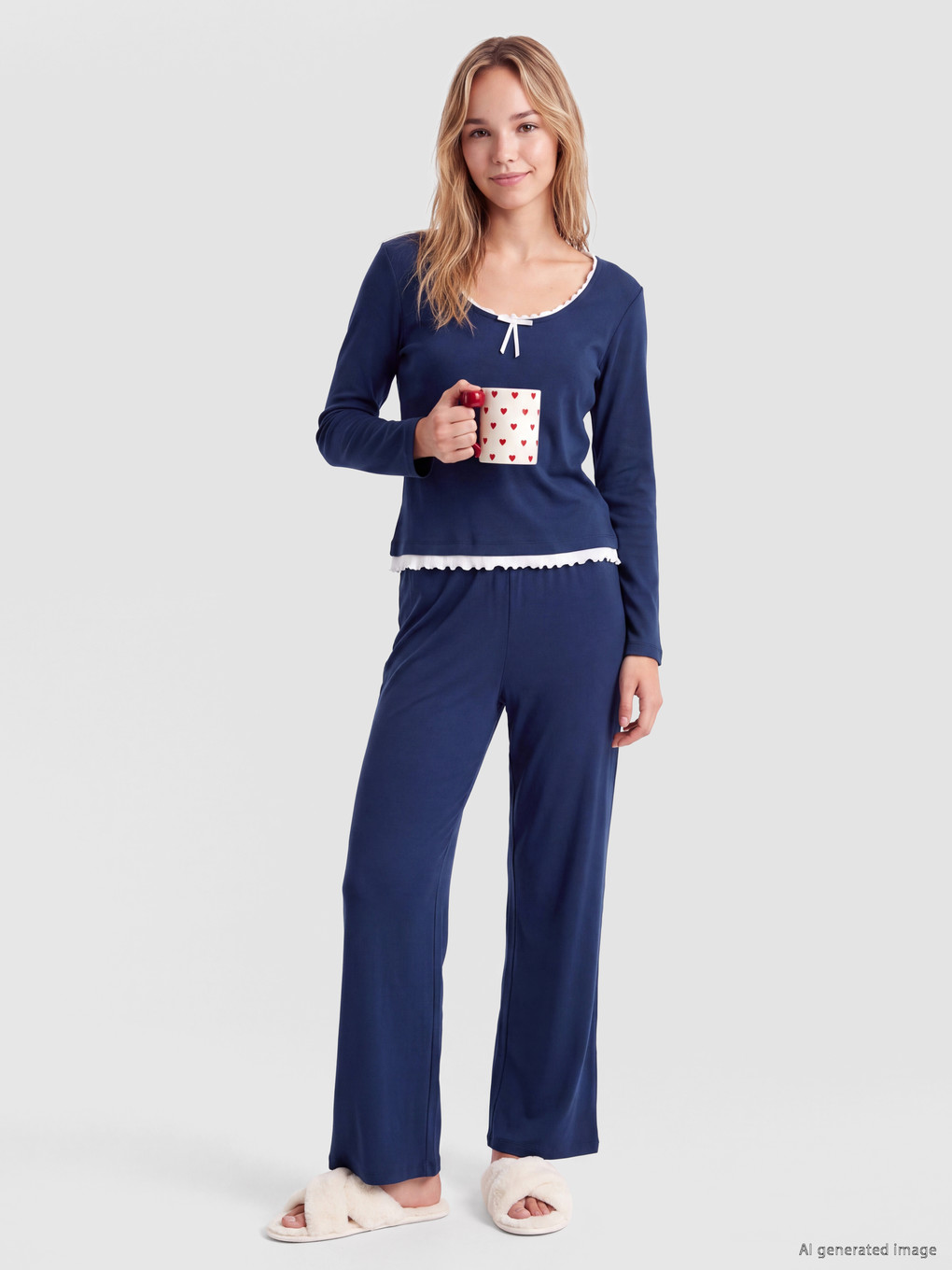 İndigo U Yaka Kadın Pijama Takım-1