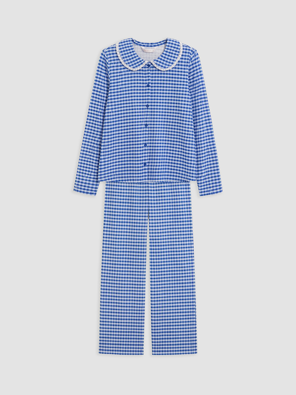 Lacivert Bebe Yaka Ekose Kadın Pijama Takım-7