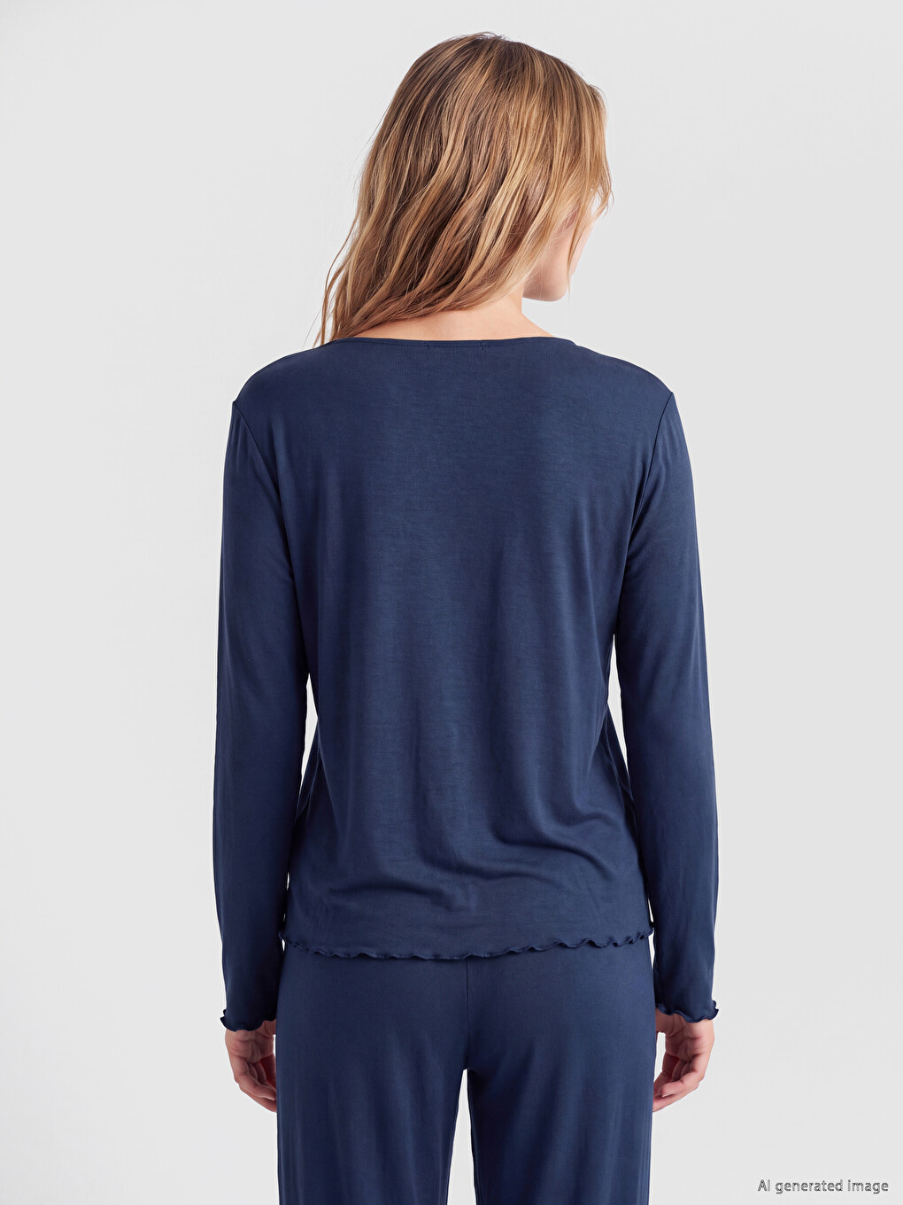 İndigo V Yaka Kadın Pijama Takımı-3