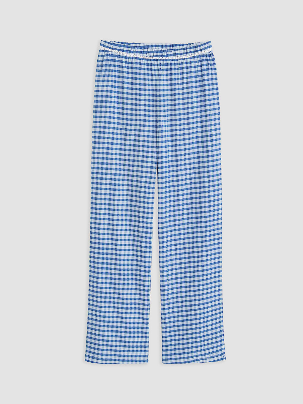 Lacivert Ekose Kadın Pijama Alt-4