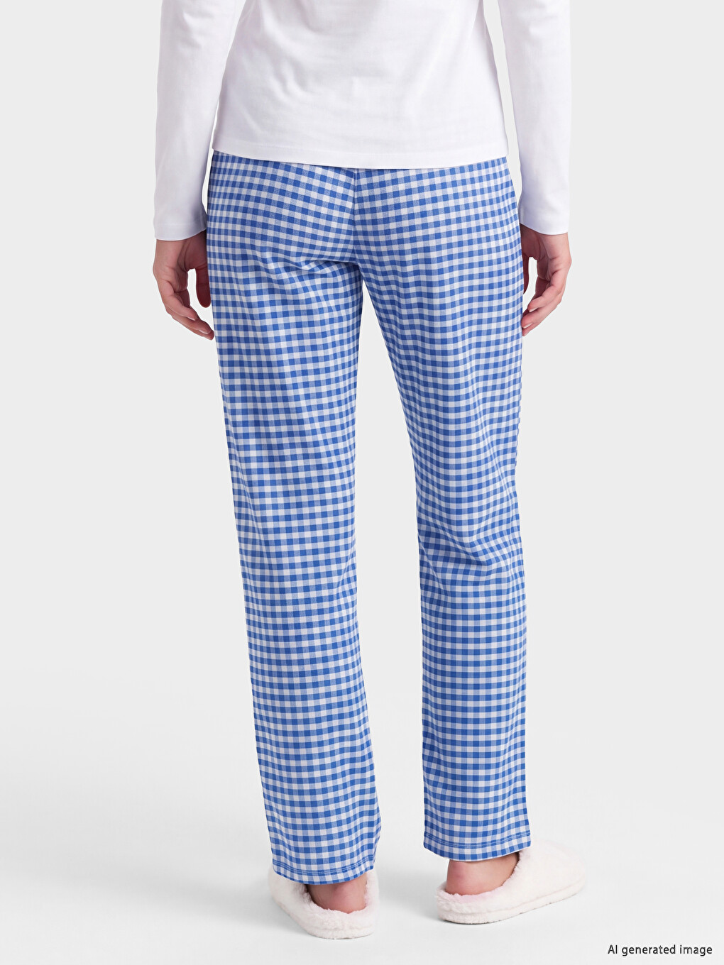 Lacivert Ekose Kadın Pijama Alt-3