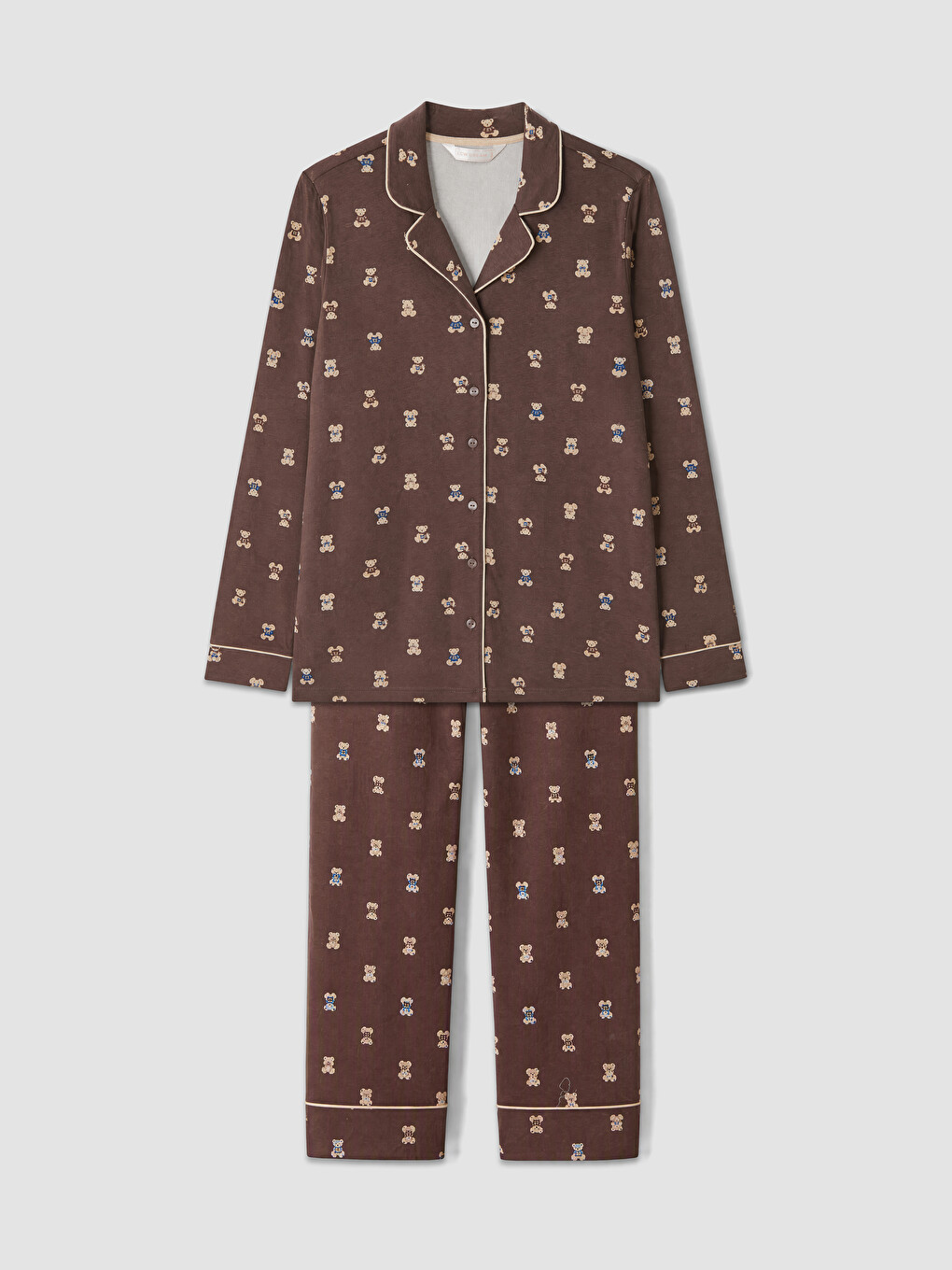 Kahverengi Ayı Desenli Kadın Pijama Takım-4