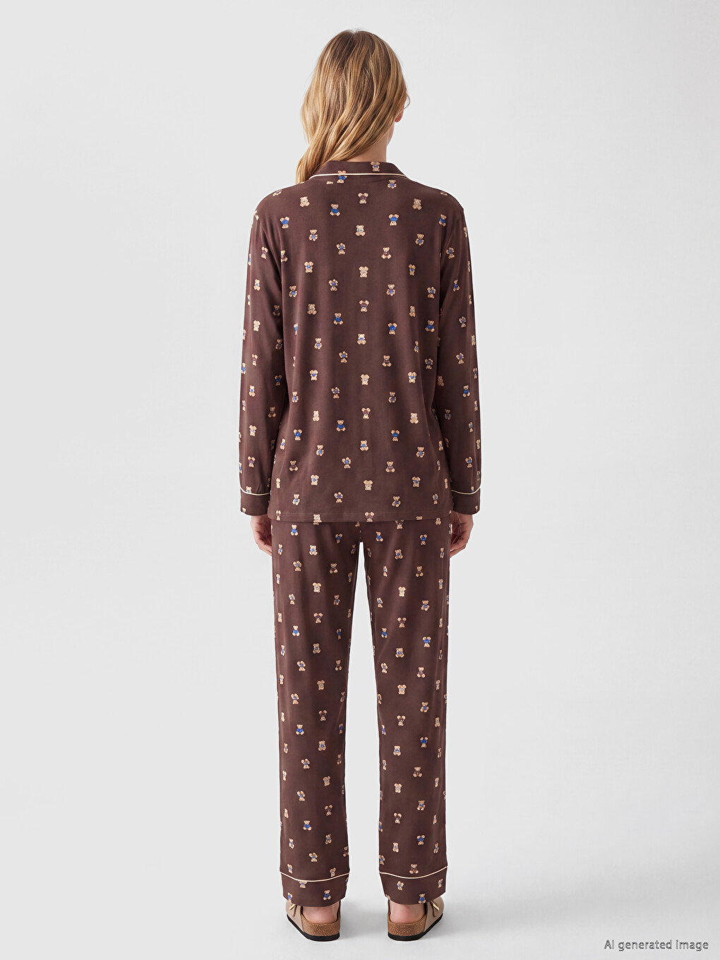 Kahverengi Ayı Desenli Kadın Pijama Takım-3