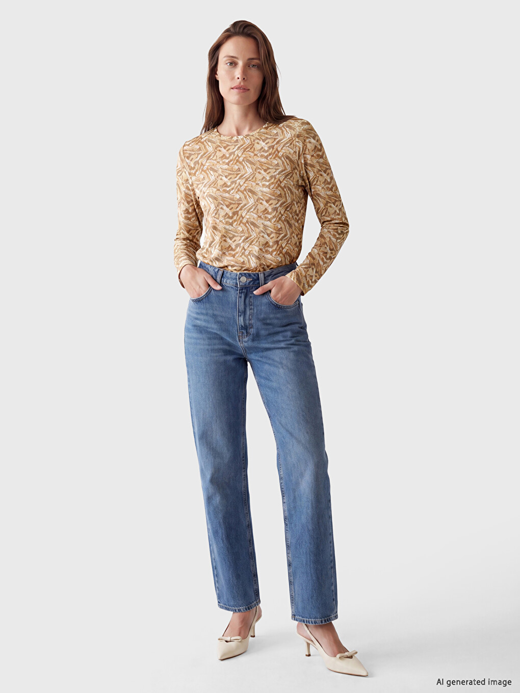 Crew Neck Patterned Women's T-shirt-1