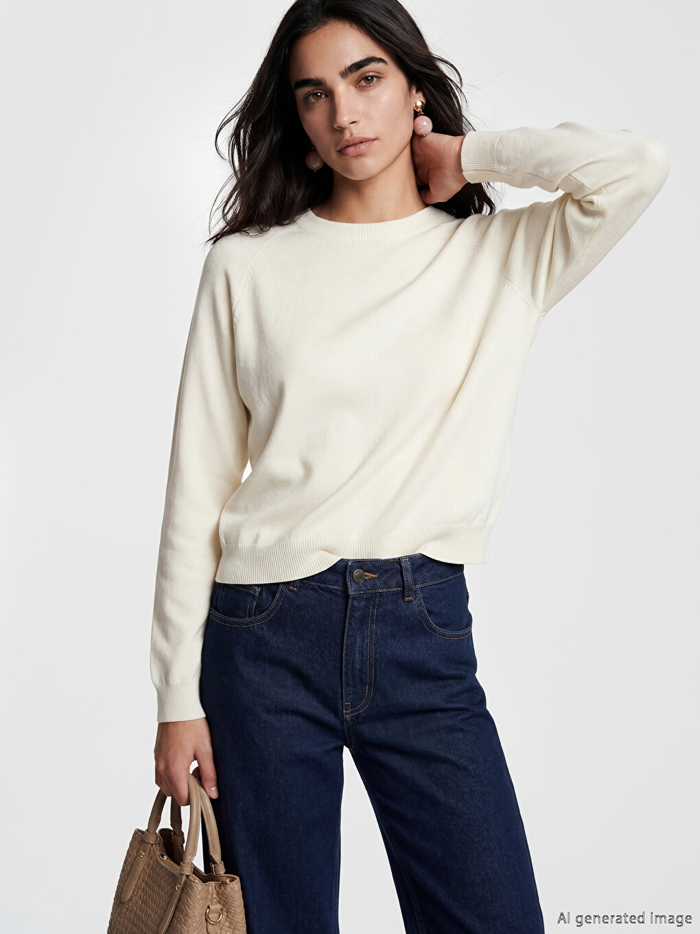 Ženski Pleteni Džemper S Okruglim Izrezom