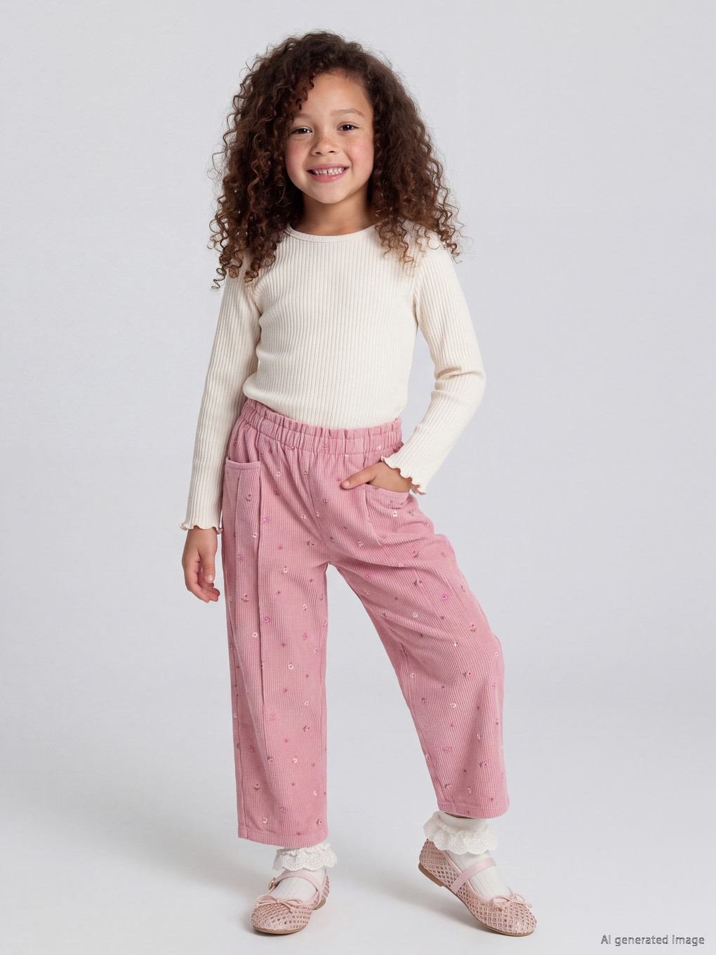  Regular Fit Çiçekli Kız Çocuk Pantolon