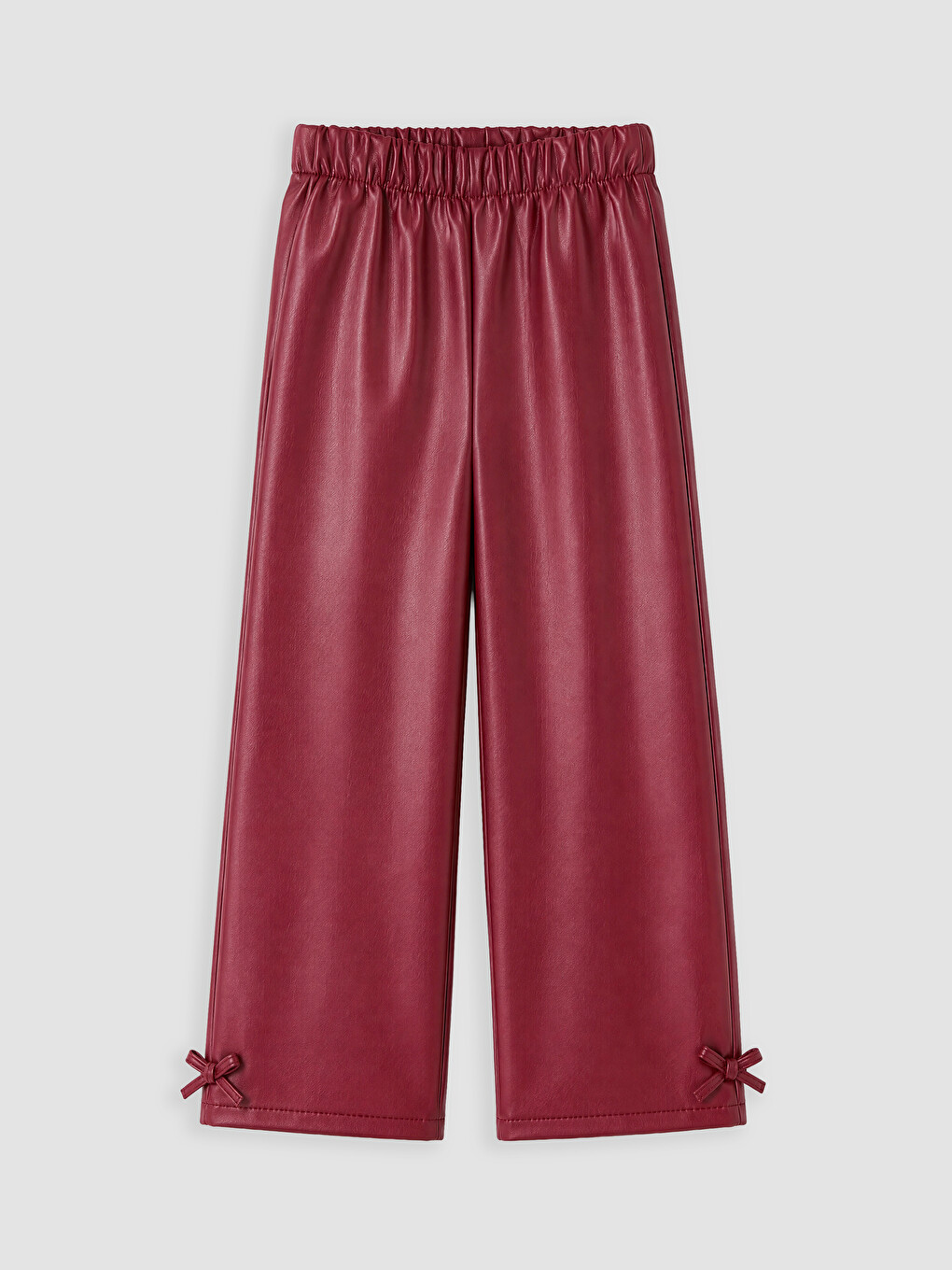 Bordo Regular Fit Kız Çocuk Deri Görünümlü Pantolon