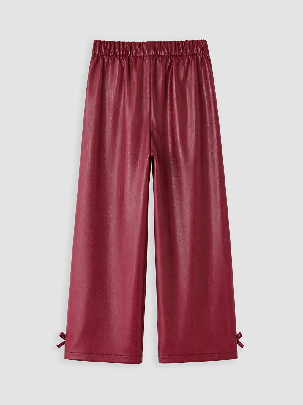Bordo Regular Fit Kız Çocuk Deri Görünümlü Pantolon-2