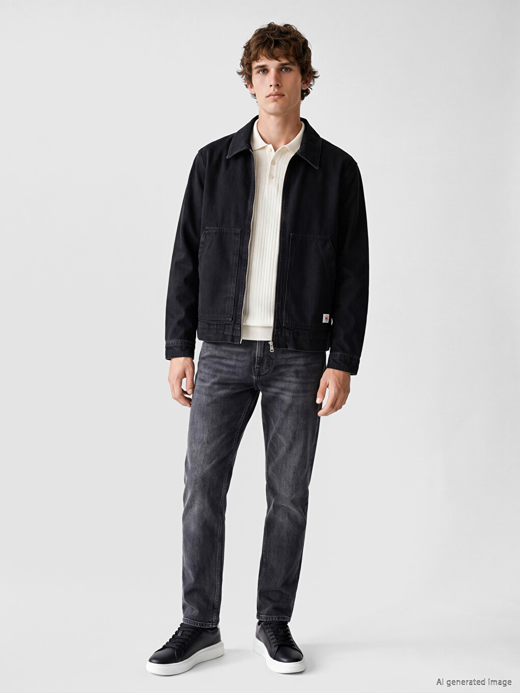 Siyah Loose Fit Erkek Jean Ceket-1