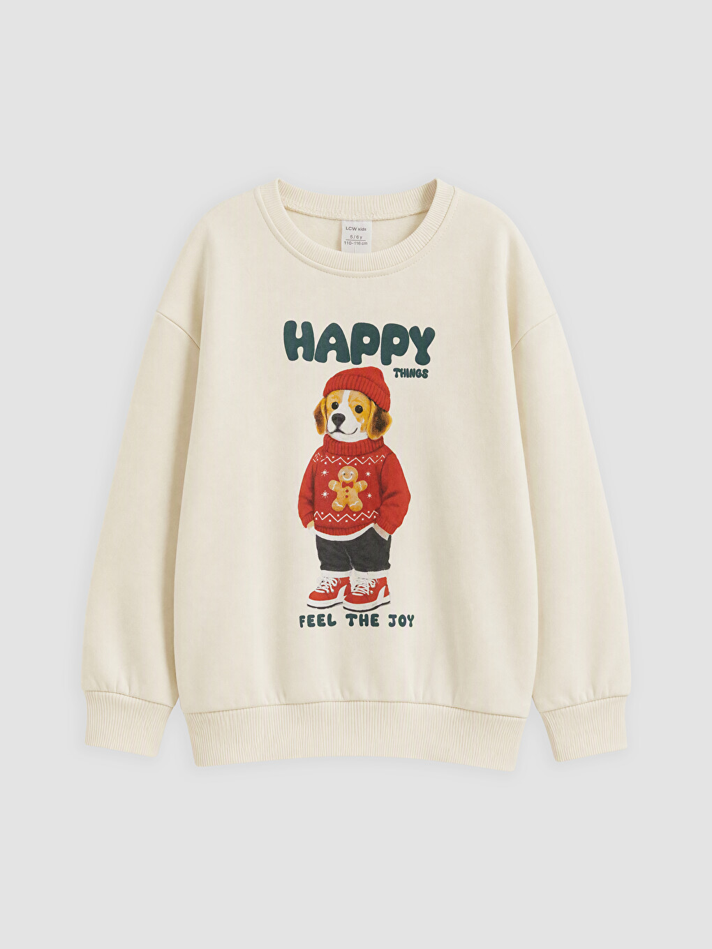 Bej Baskılı Erkek Çocuk Kalın Sweatshirt