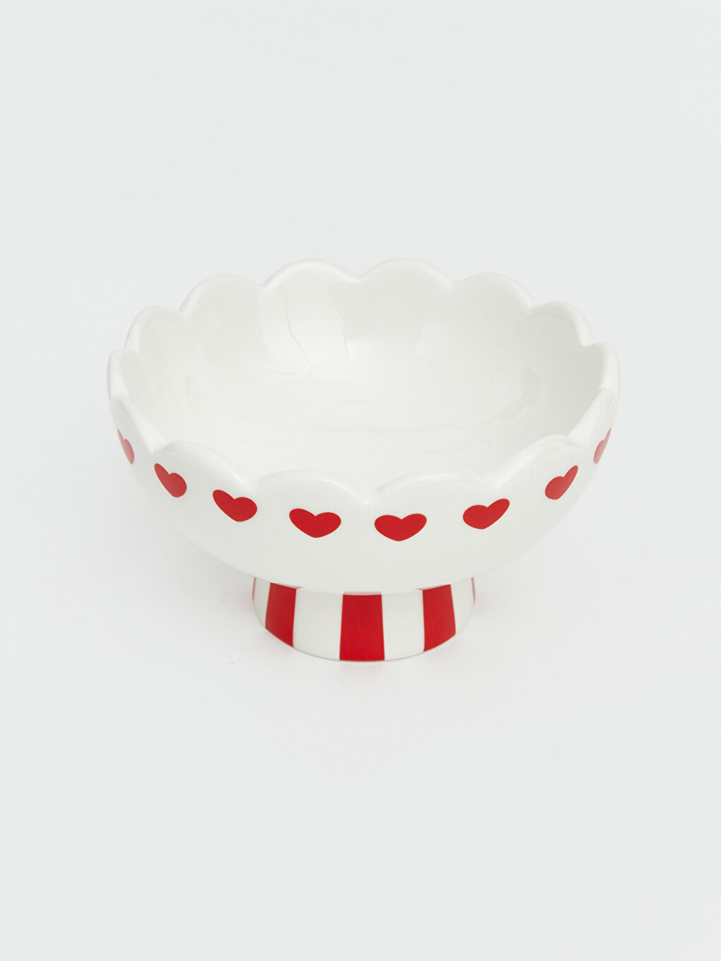 Heart Patterned Striped Footed Ceramic Bowl-1