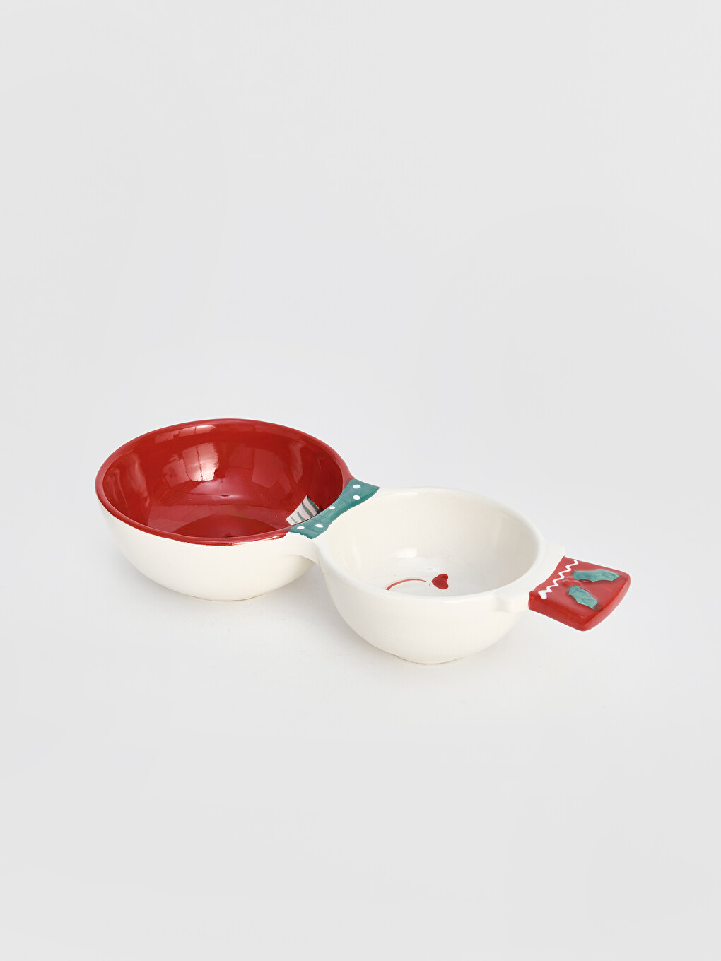 Handled Two Compartment Patterned Ceramic Snack Bowl-3