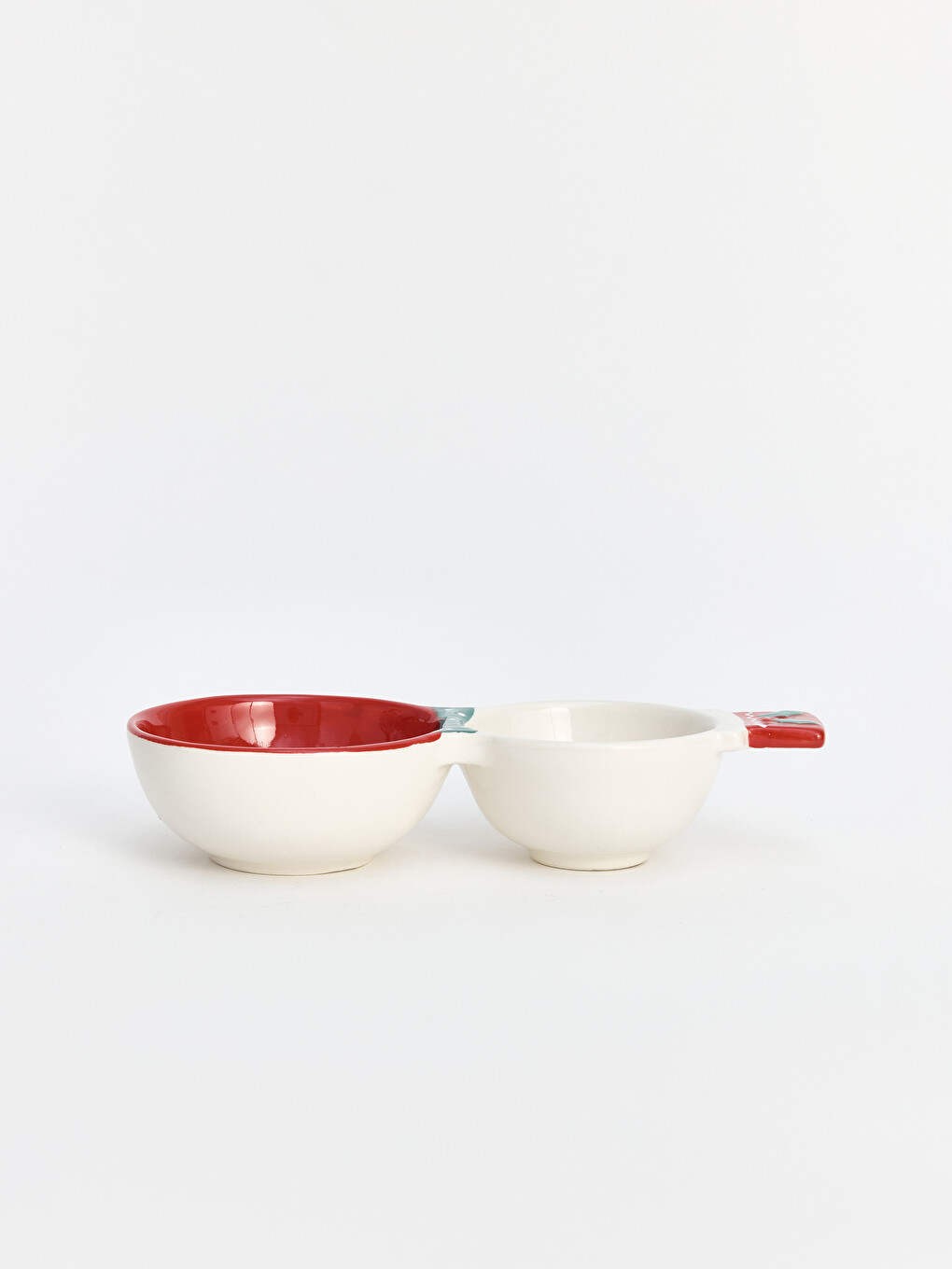 Handled Two Compartment Patterned Ceramic Snack Bowl-4