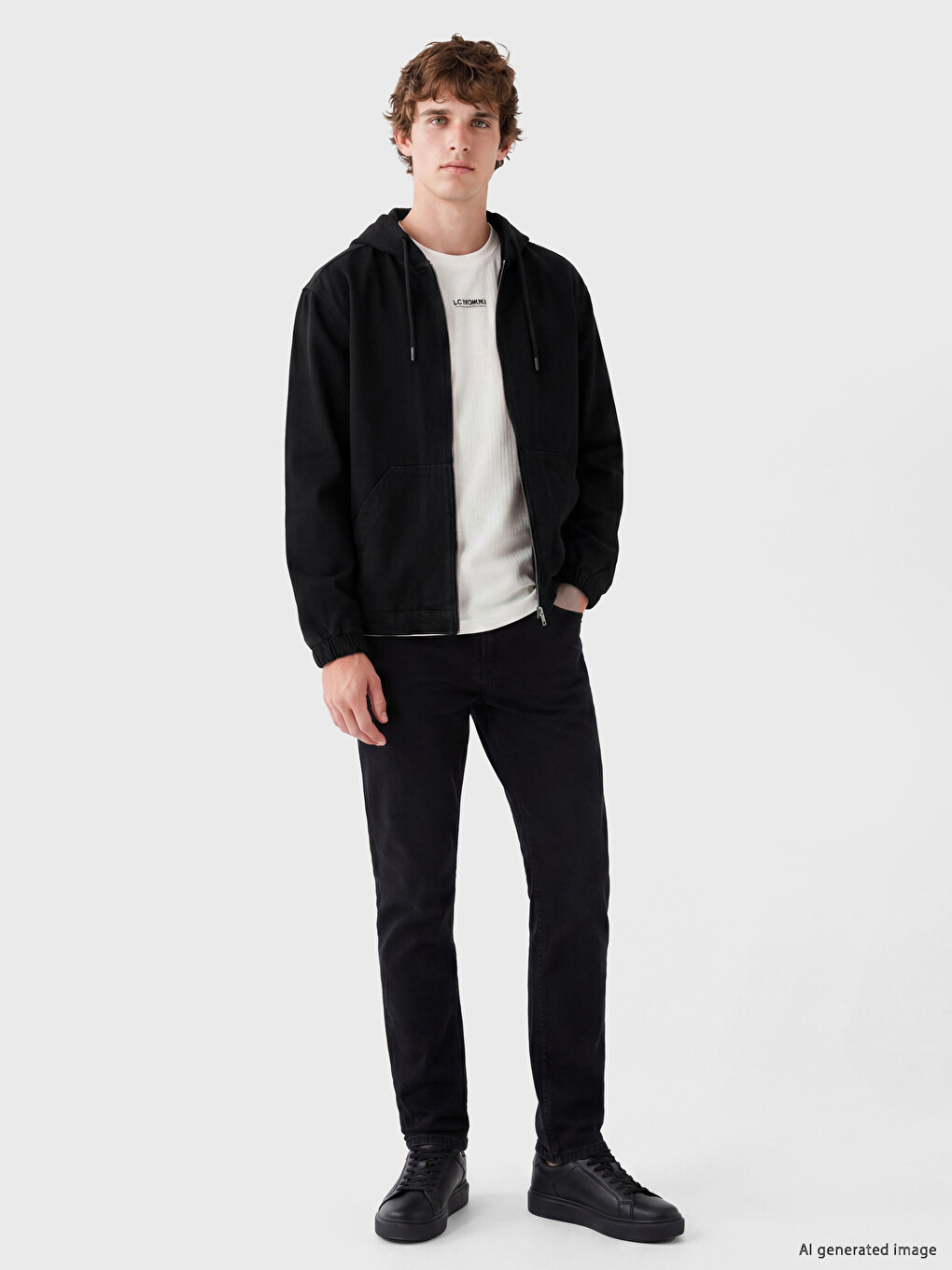 Siyah Loose Fit Kapüşonlu Erkek Jean Ceket-1
