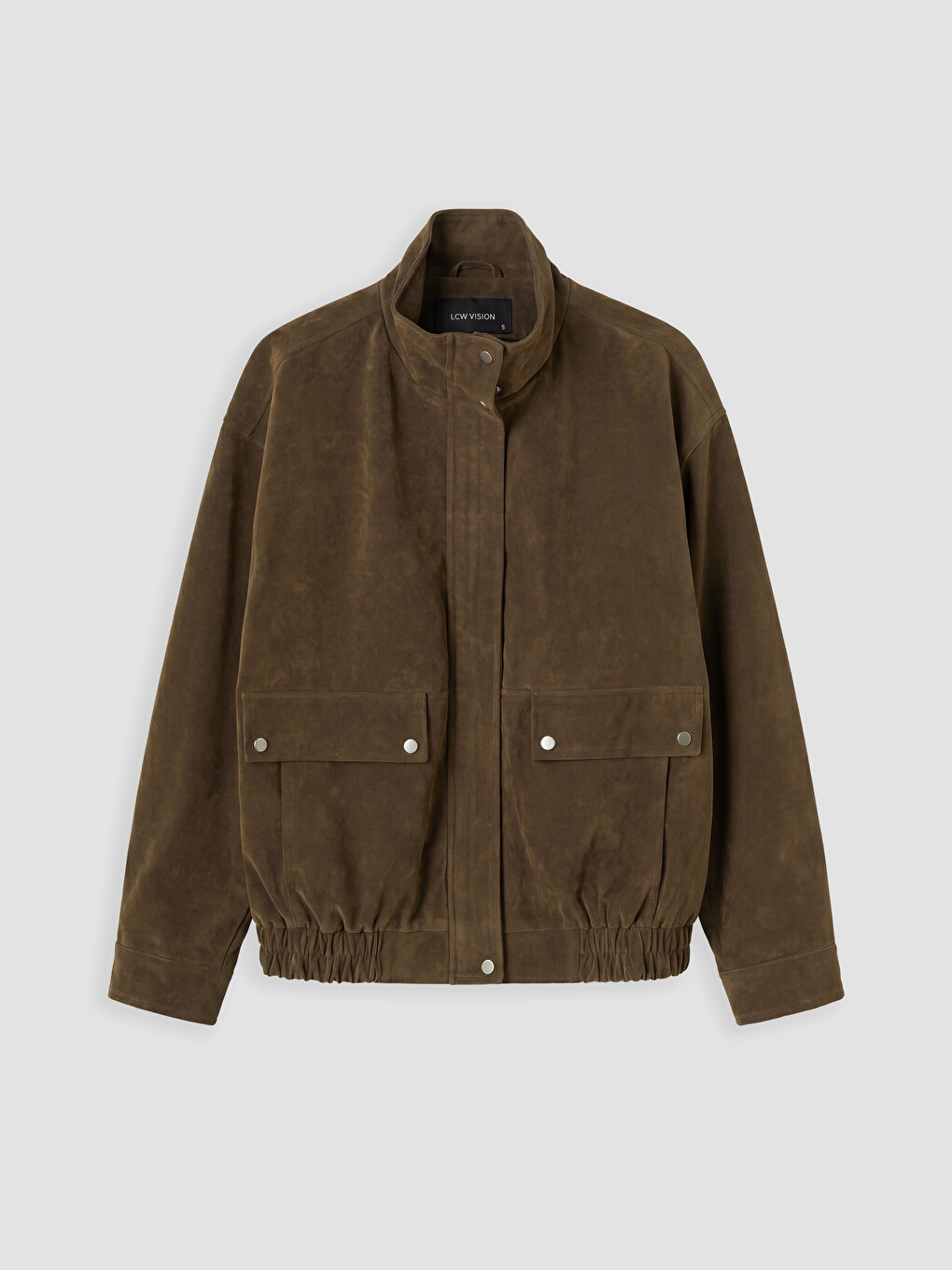 Xhaketë Mock Neck Me Pamje Suede Për Gra-5