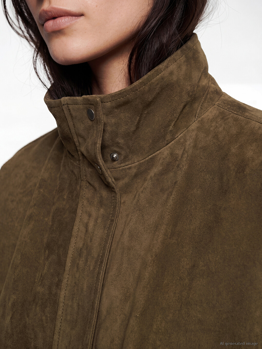 Xhaketë Mock Neck Me Pamje Suede Për Gra-3
