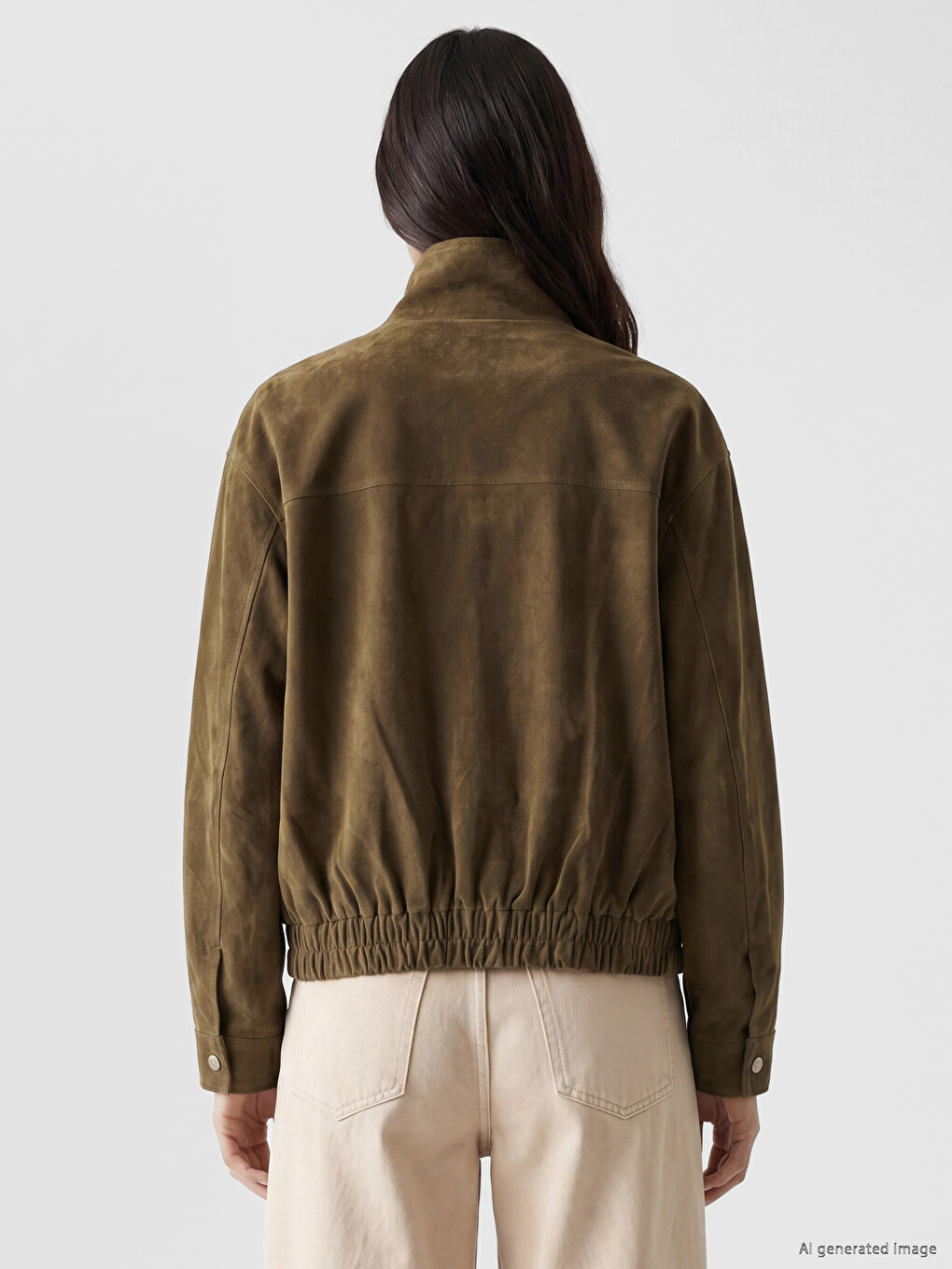 Xhaketë Mock Neck Me Pamje Suede Për Gra-4