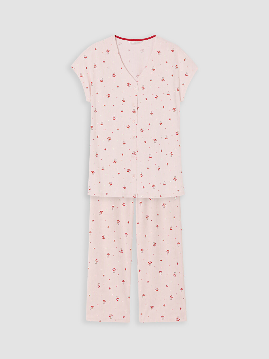 Pembe V Yaka Desenli Kadın Pijama Takım