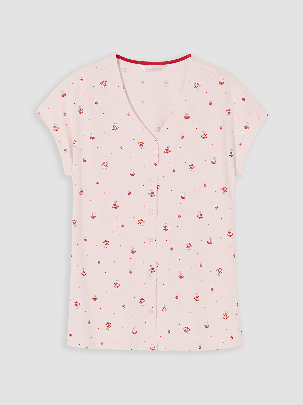Pembe V Yaka Desenli Kadın Pijama Takım-1
