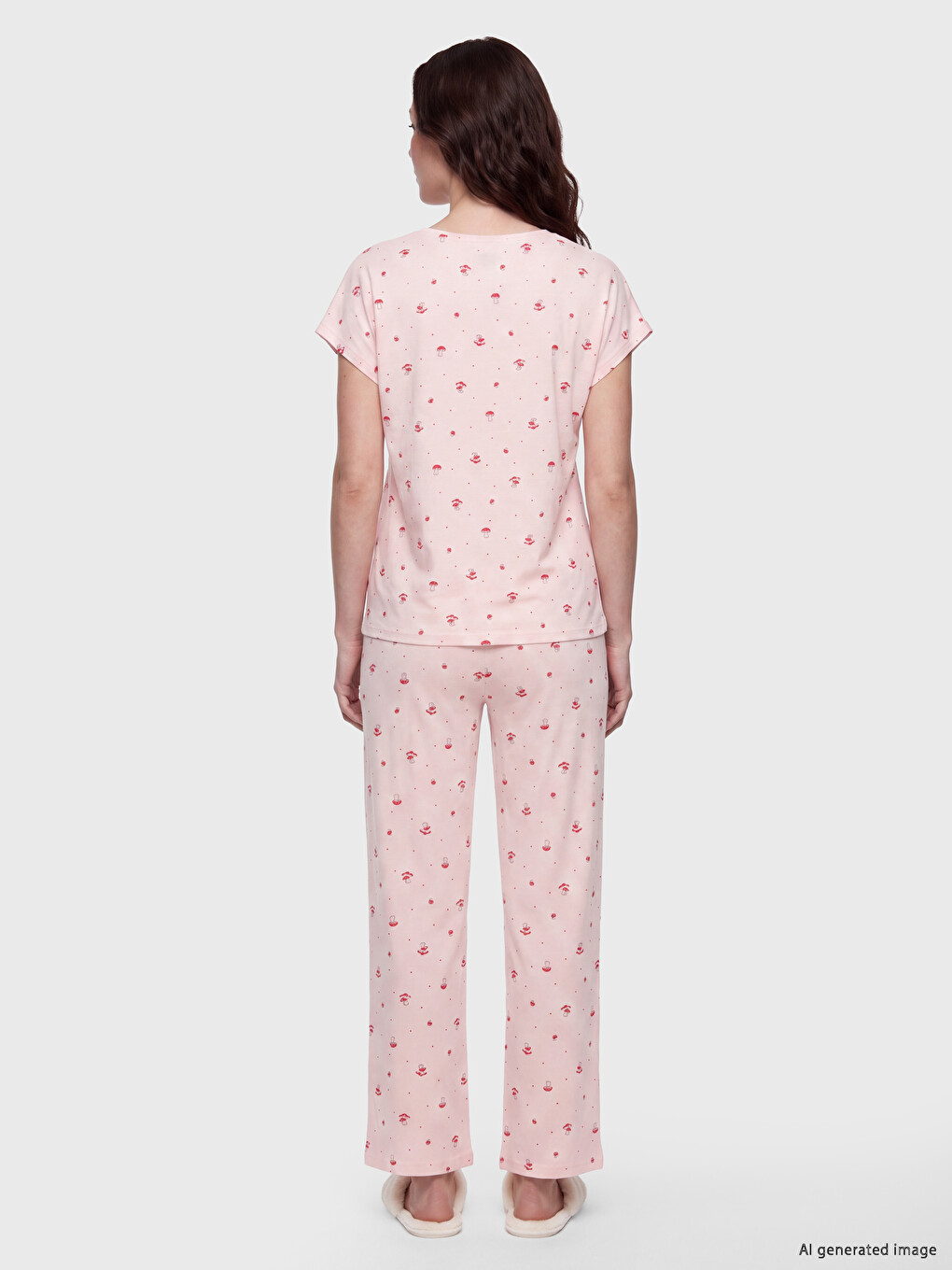 Pembe V Yaka Desenli Hamile Pijama Takımı-3