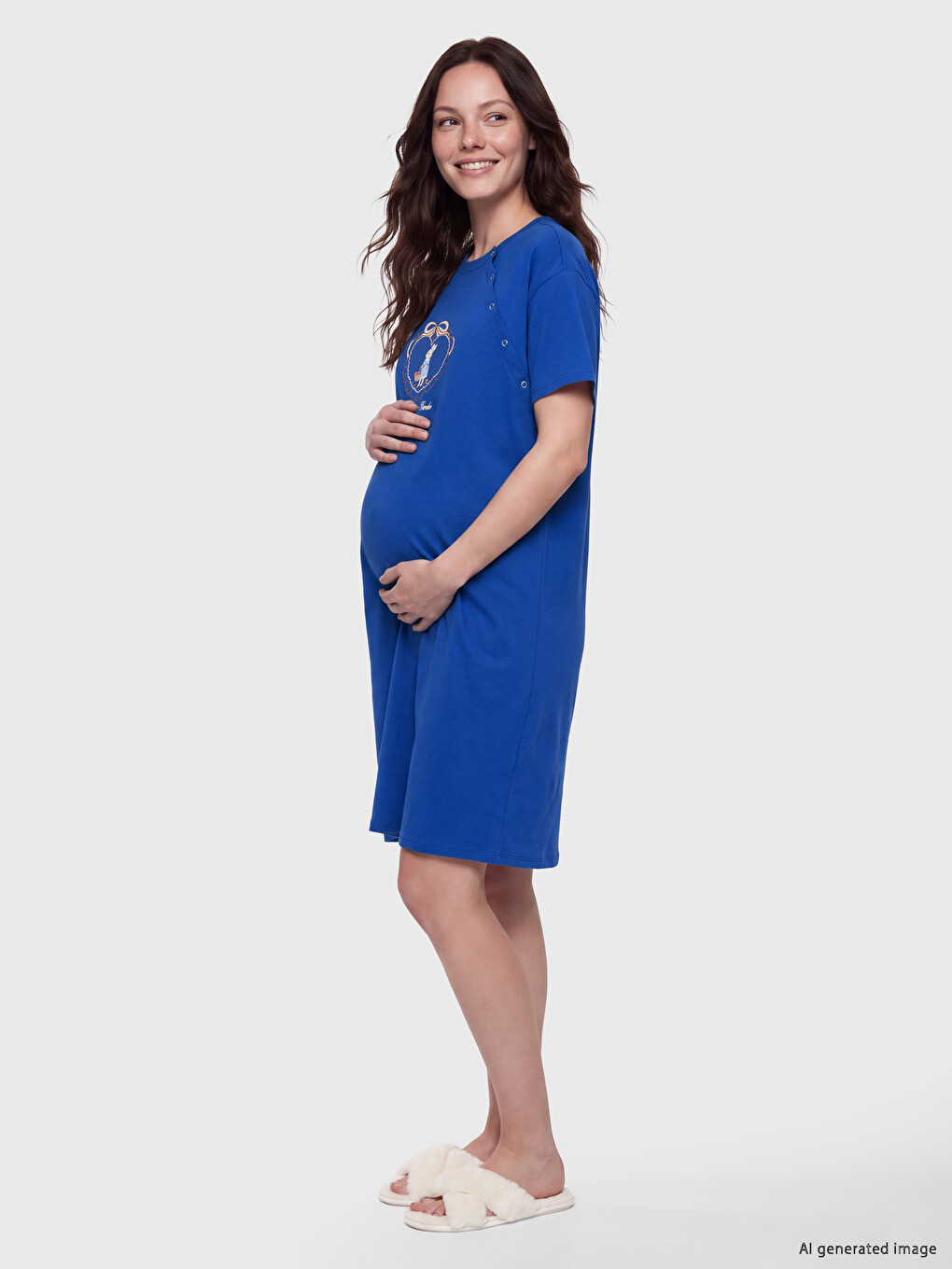 Crew Neck Embroidered Maternity Nightdress