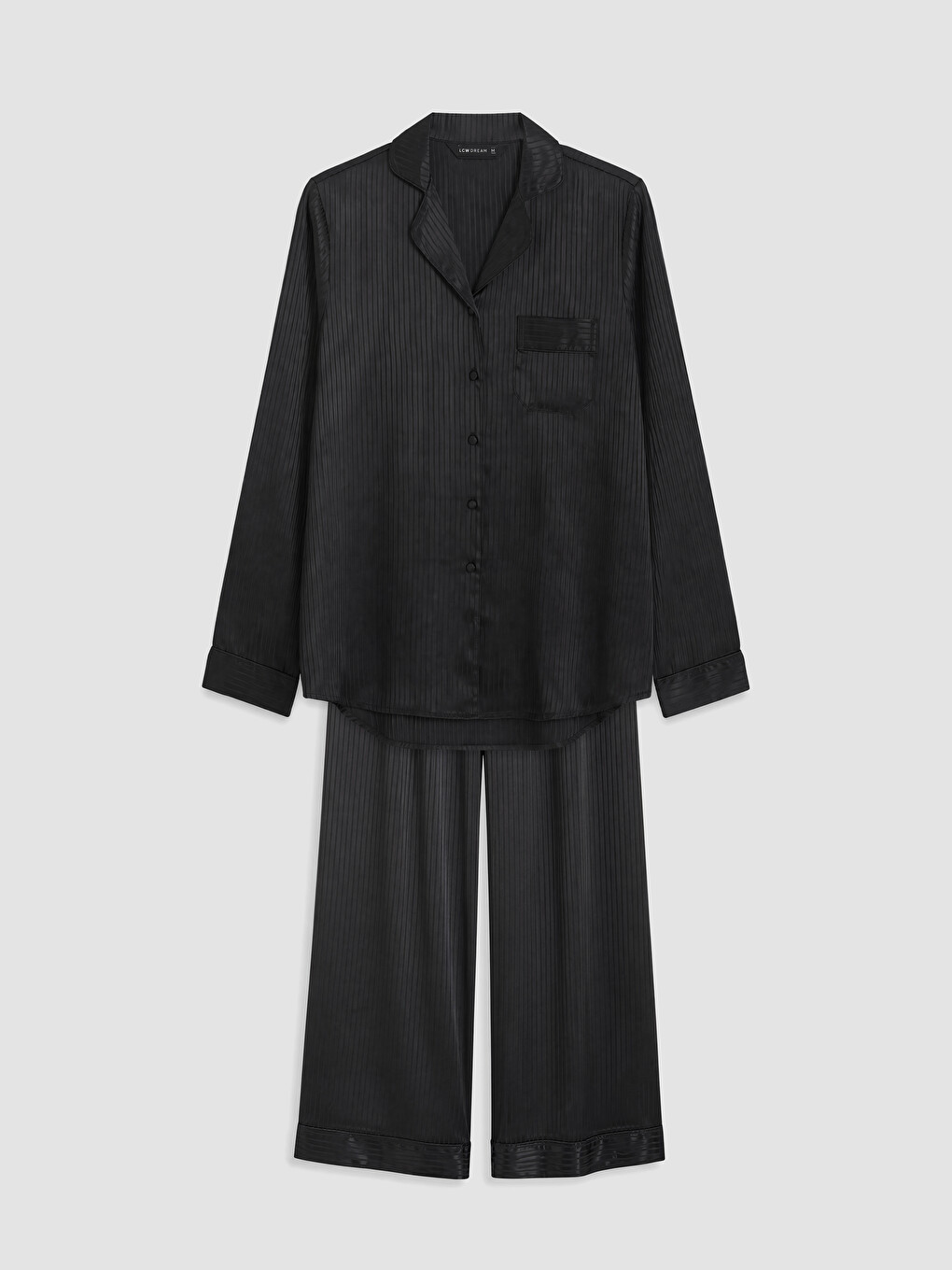Siyah Çizgili Kadın Saten Pijama Takım-4