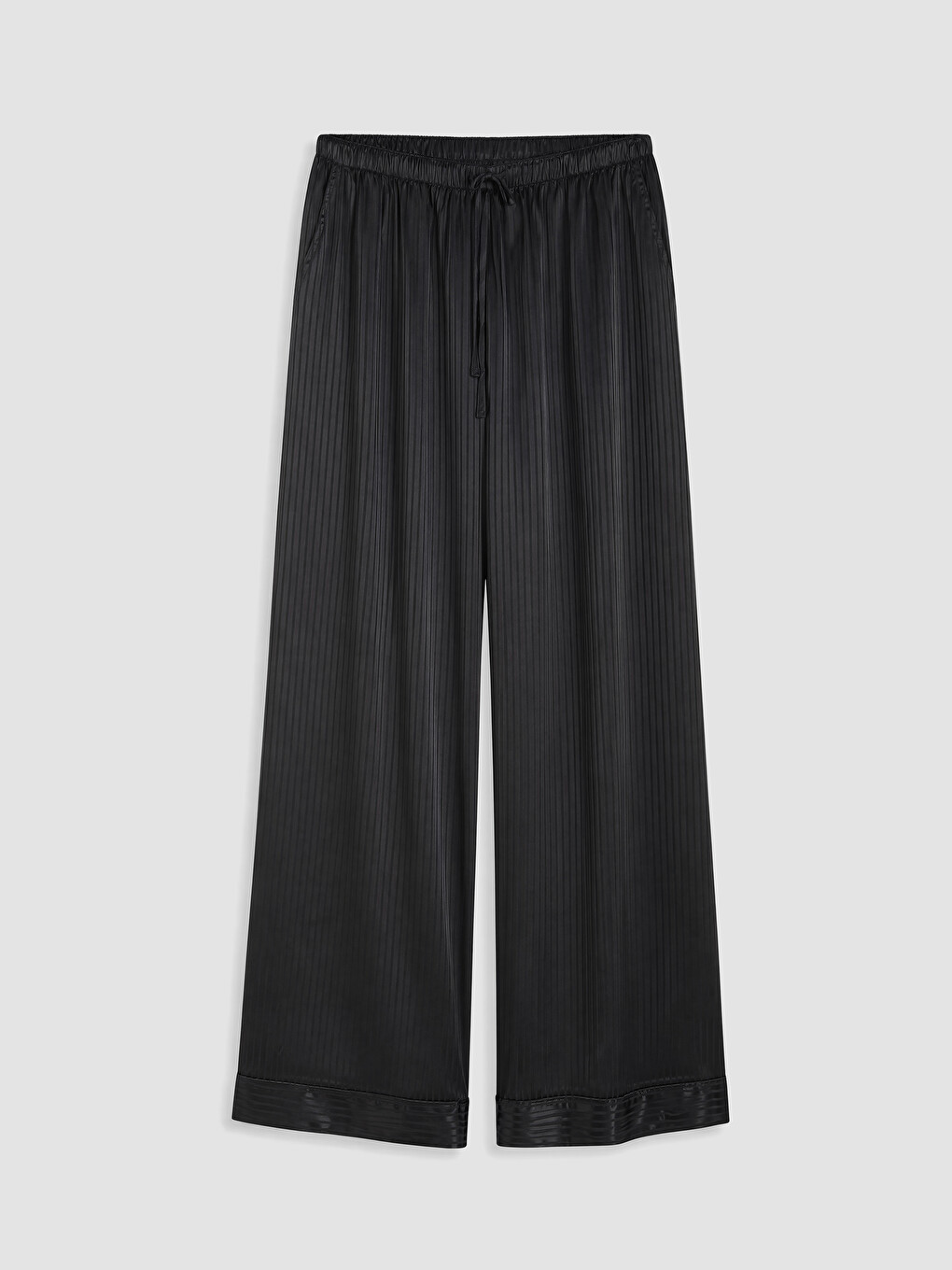 Siyah Çizgili Kadın Saten Pijama Takım-8
