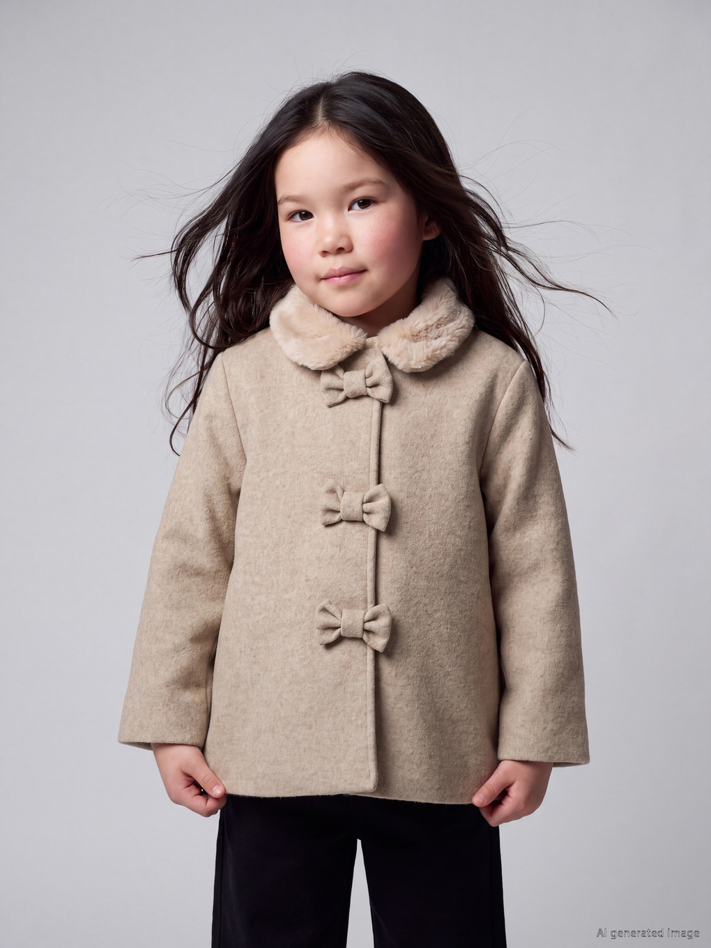  Furred Peter Pan Collar Girls' Cachet Coat