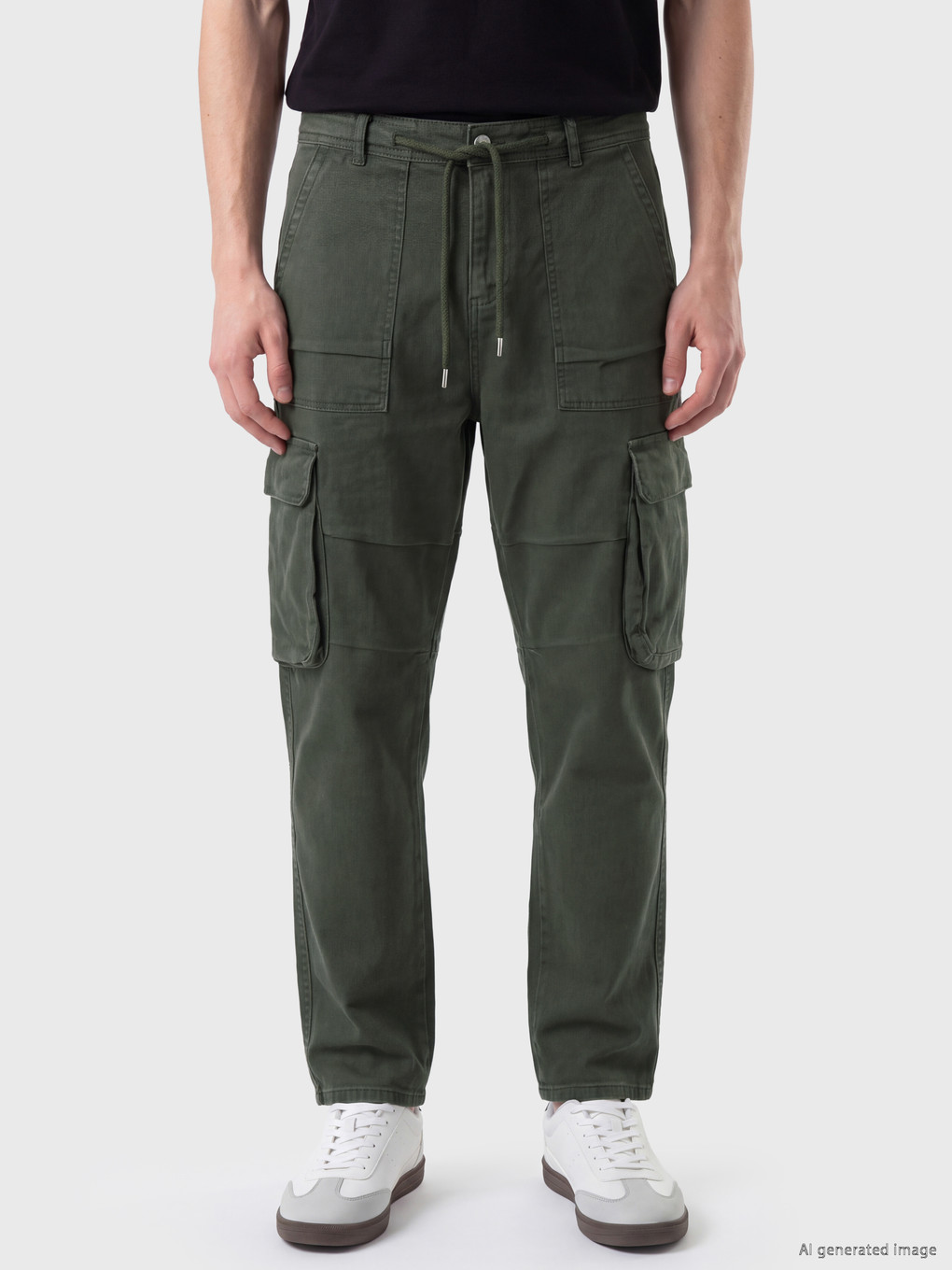 Haki Loose Fit Erkek Kargo Pantolon-1