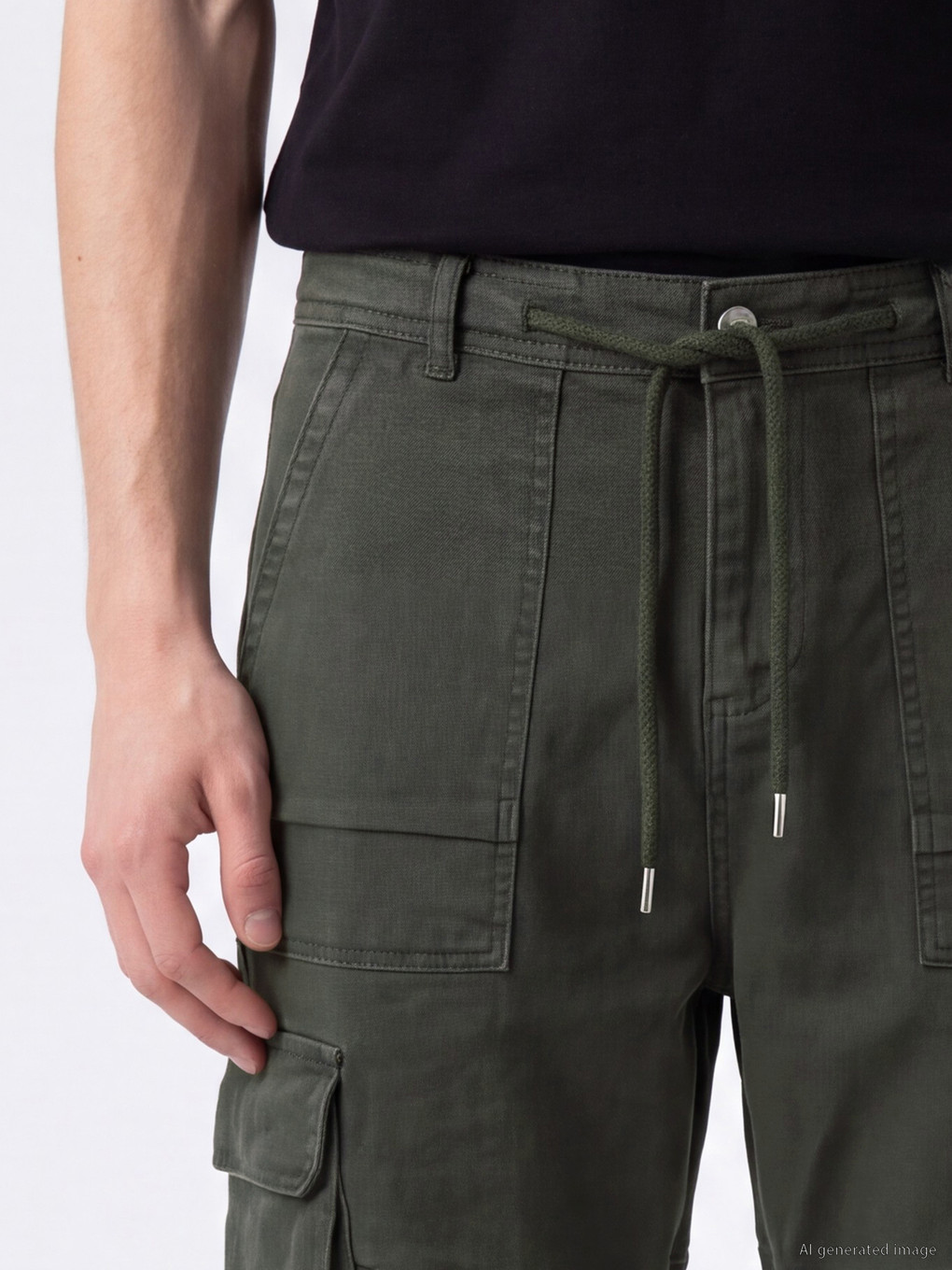 Haki Loose Fit Erkek Kargo Pantolon-2