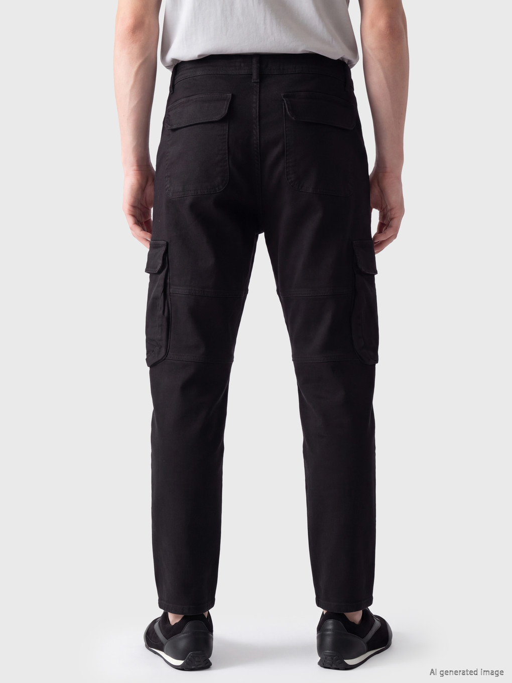 Siyah Loose Fit Erkek Kargo Pantolon-3