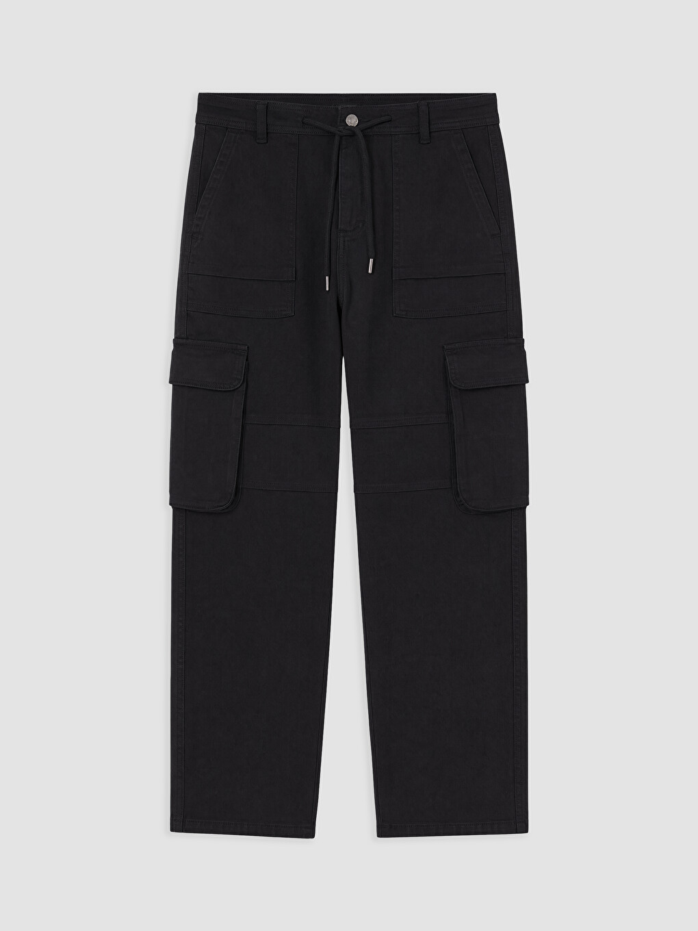 Siyah Loose Fit Erkek Kargo Pantolon-4