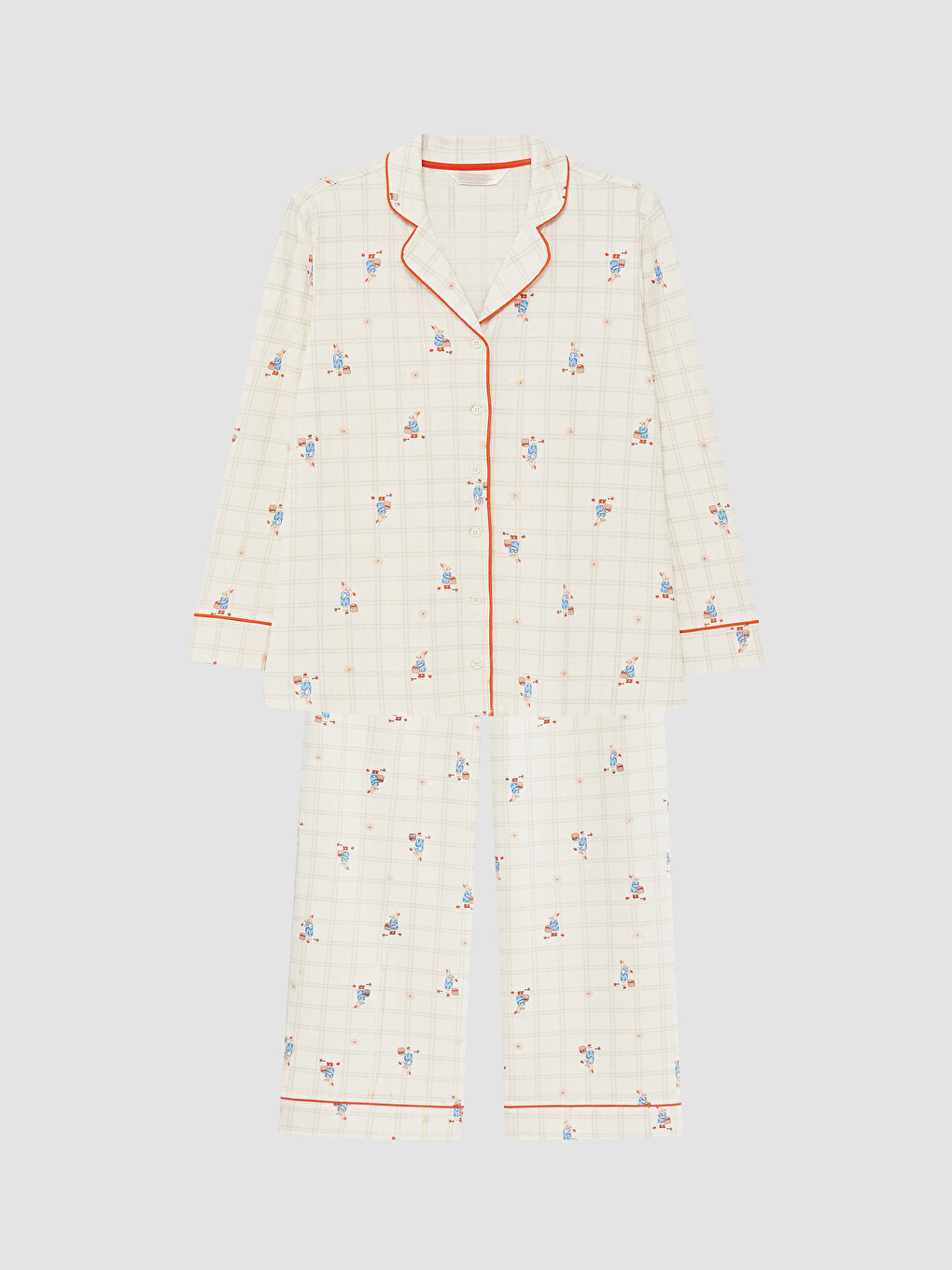 Ekru Gömlek Yaka Hamile Pijama Takım-4