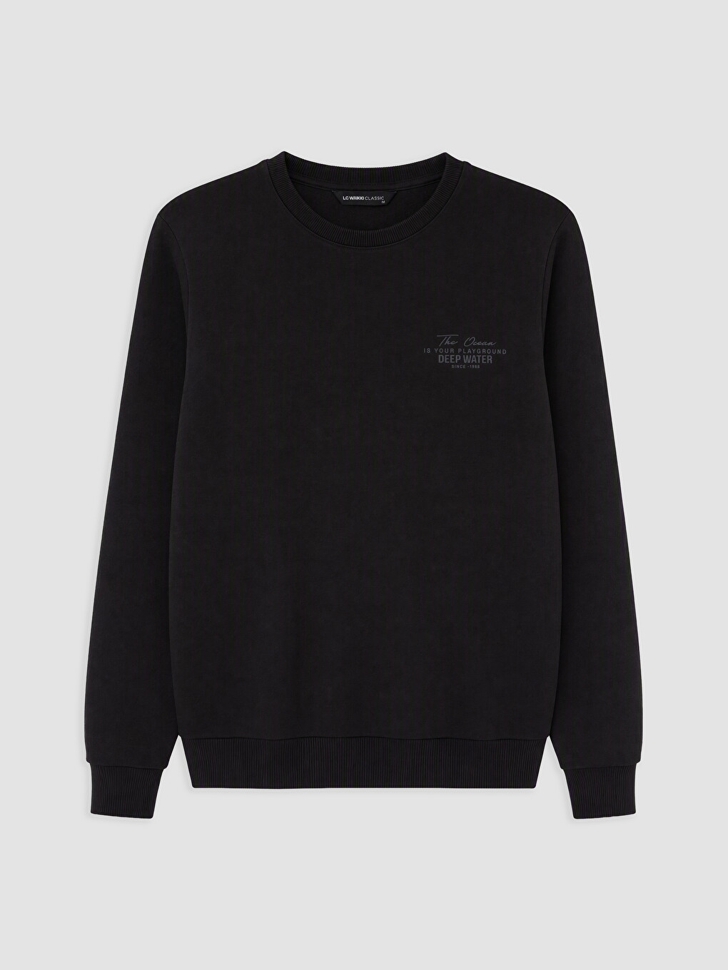 Siyah Bisiklet Yaka Baskılı Erkek Kalın Sweatshirt