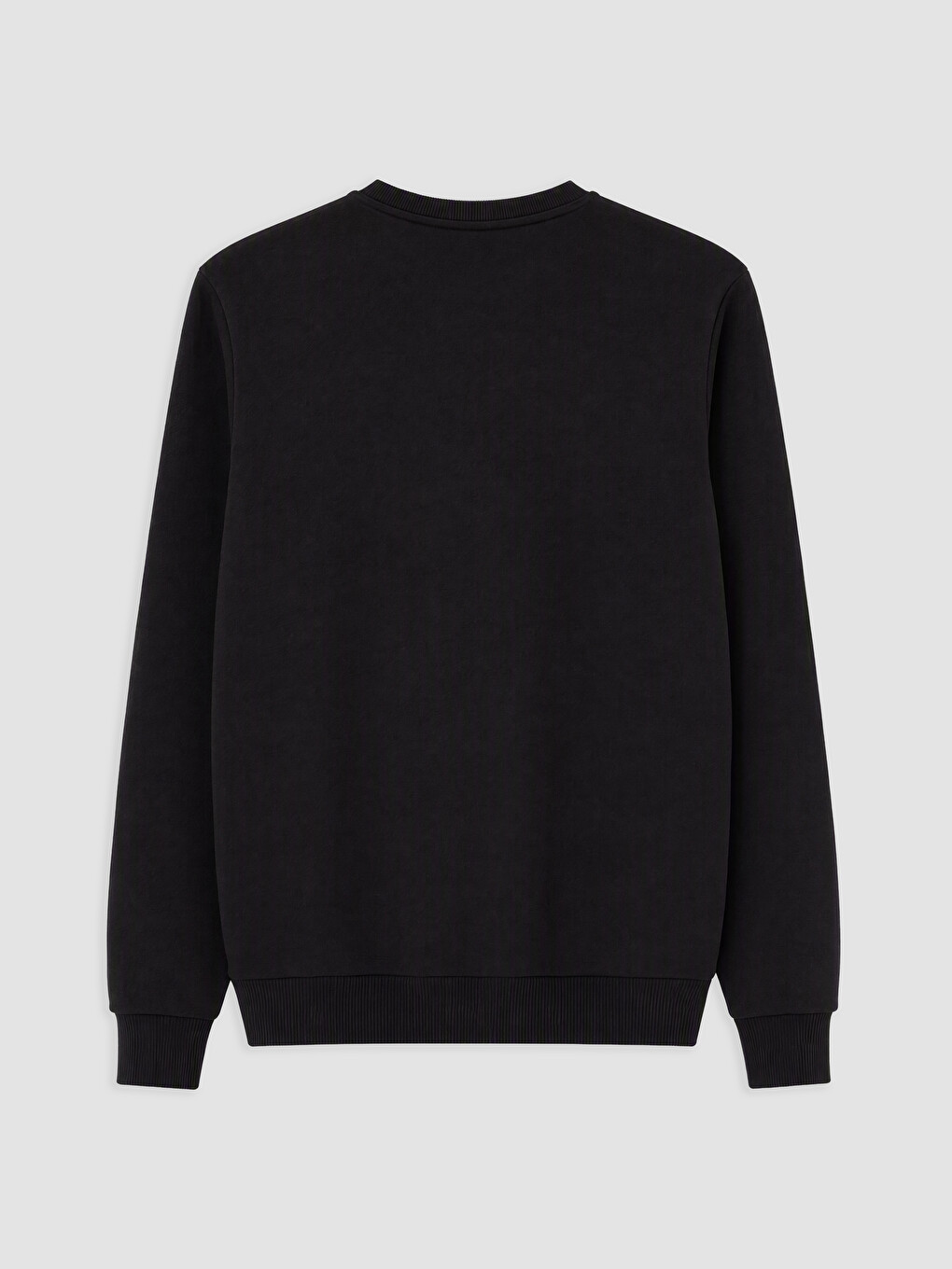 Siyah Bisiklet Yaka Baskılı Erkek Kalın Sweatshirt-1