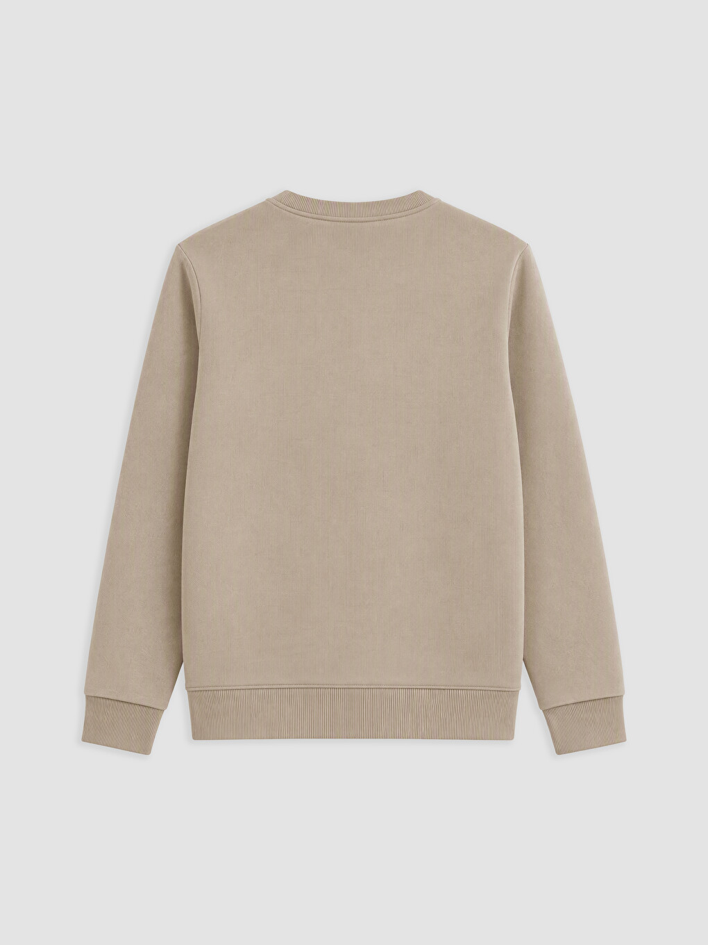 Bej Bisiklet Yaka Baskılı Erkek Kalın Sweatshirt-1