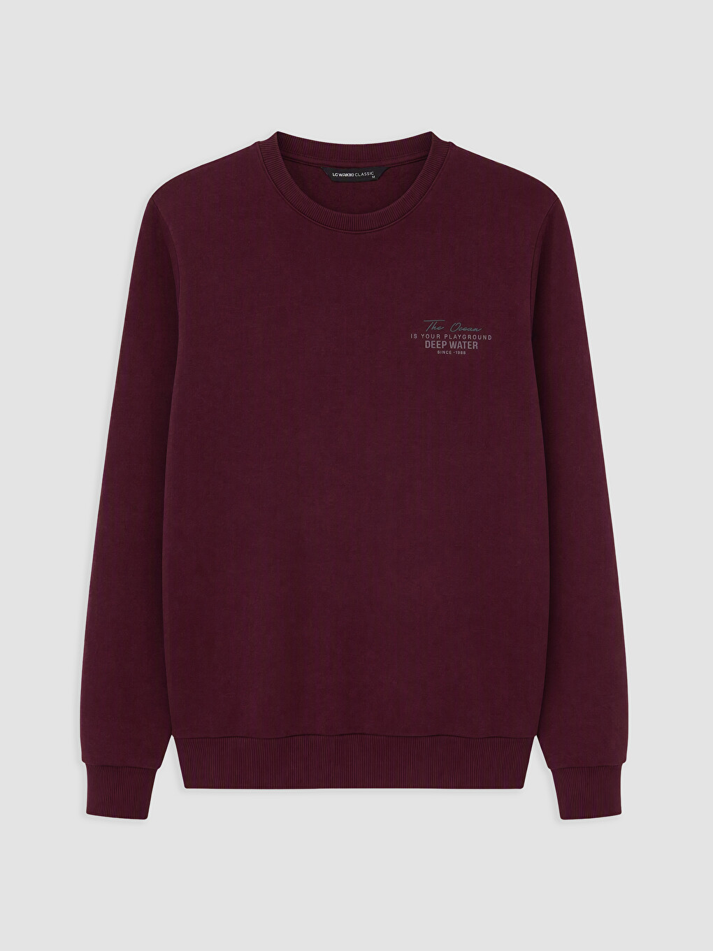 Bordo Bisiklet Yaka Baskılı Erkek Kalın Sweatshirt