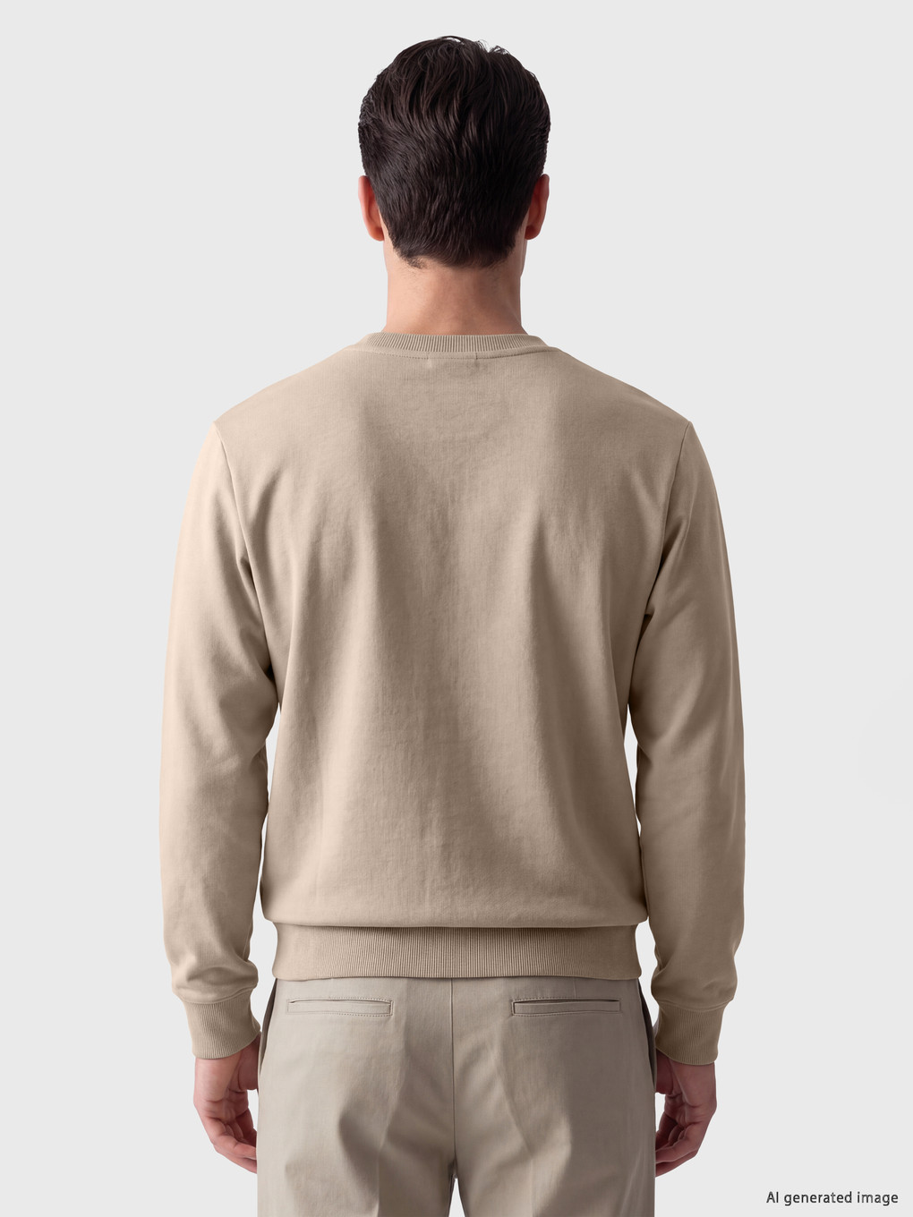 Bej Bisiklet Yaka Baskılı Erkek Kalın Sweatshirt-3