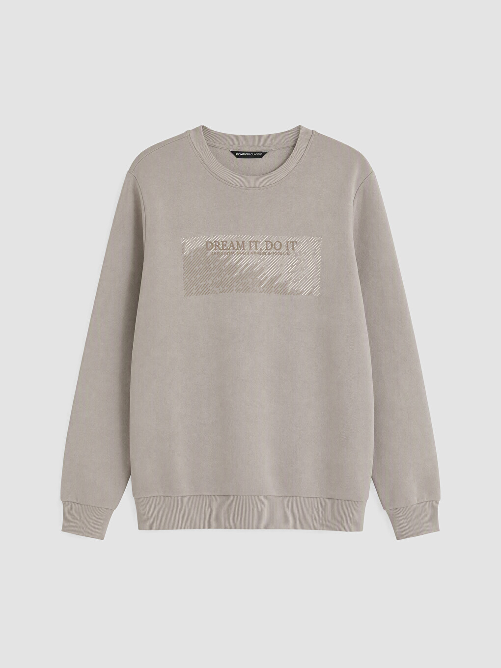 Bej Bisiklet Yaka Baskılı Kalın Erkek Sweatshirt-3