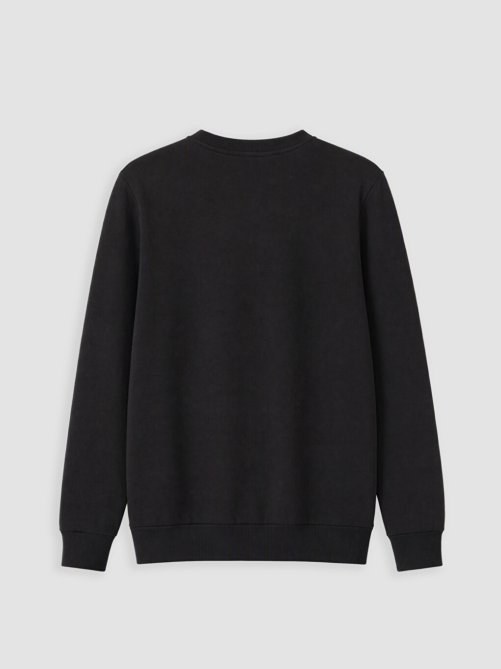 Siyah Bisiklet Yaka Baskılı Kalın Erkek Sweatshirt-2