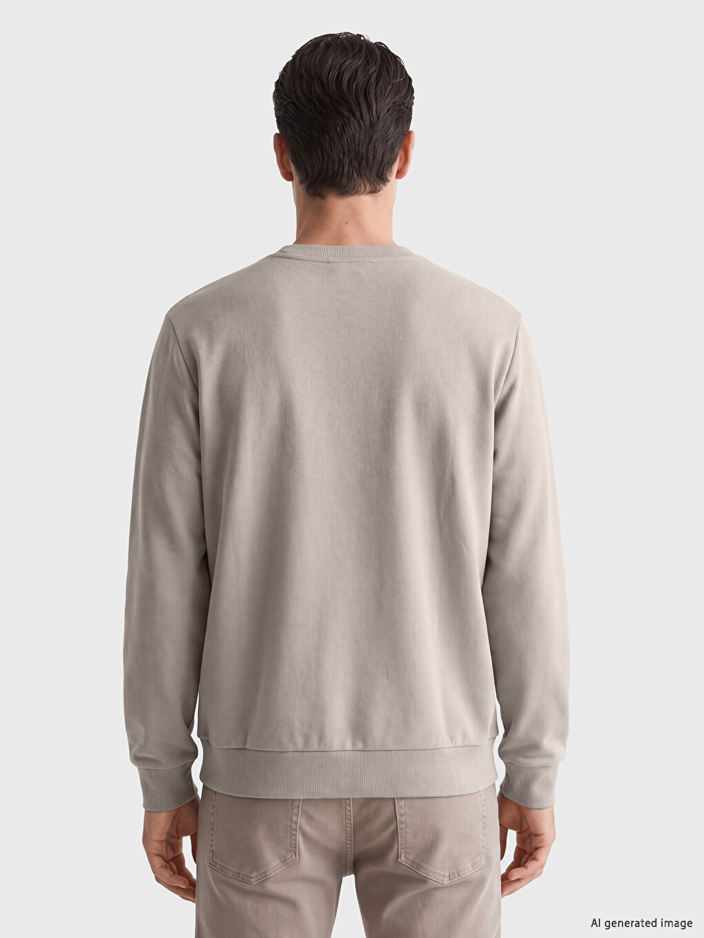 Bej Bisiklet Yaka Baskılı Kalın Erkek Sweatshirt-2