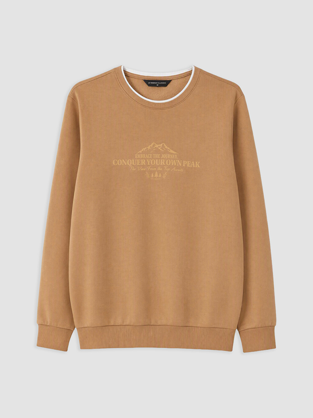 Kahverengi Bisiklet Yaka Baskılı Erkek Kalın Sweatshirt