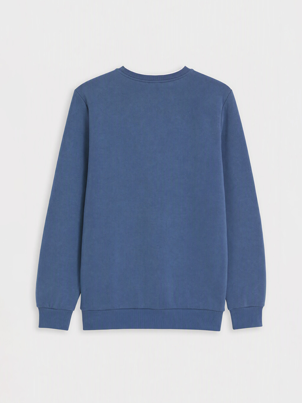 İndigo Bisiklet Yaka Baskılı Erkek Kalın Sweatshirt-1