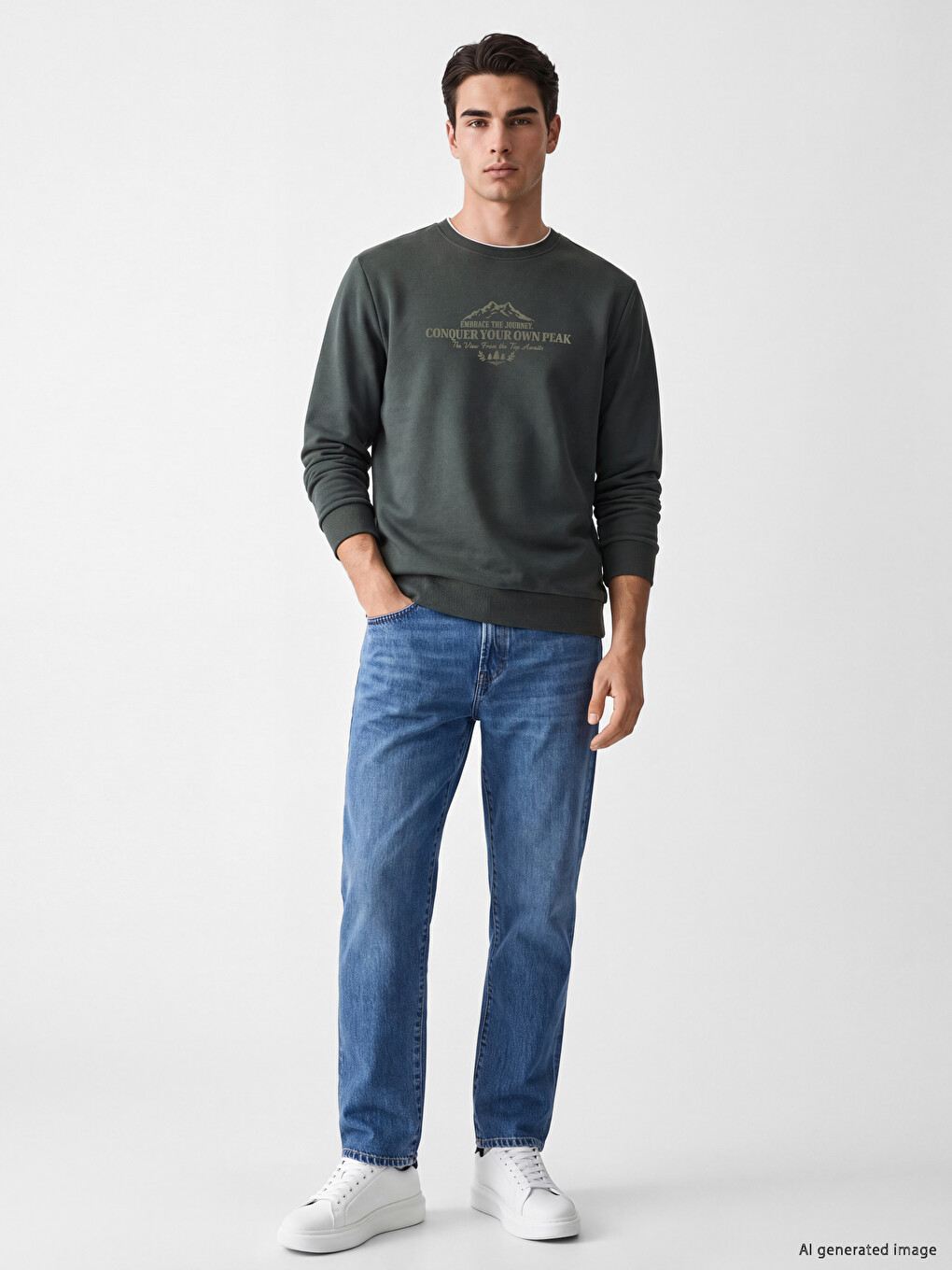 Crew Neck Printed Men's Thick Sweatshirt-1